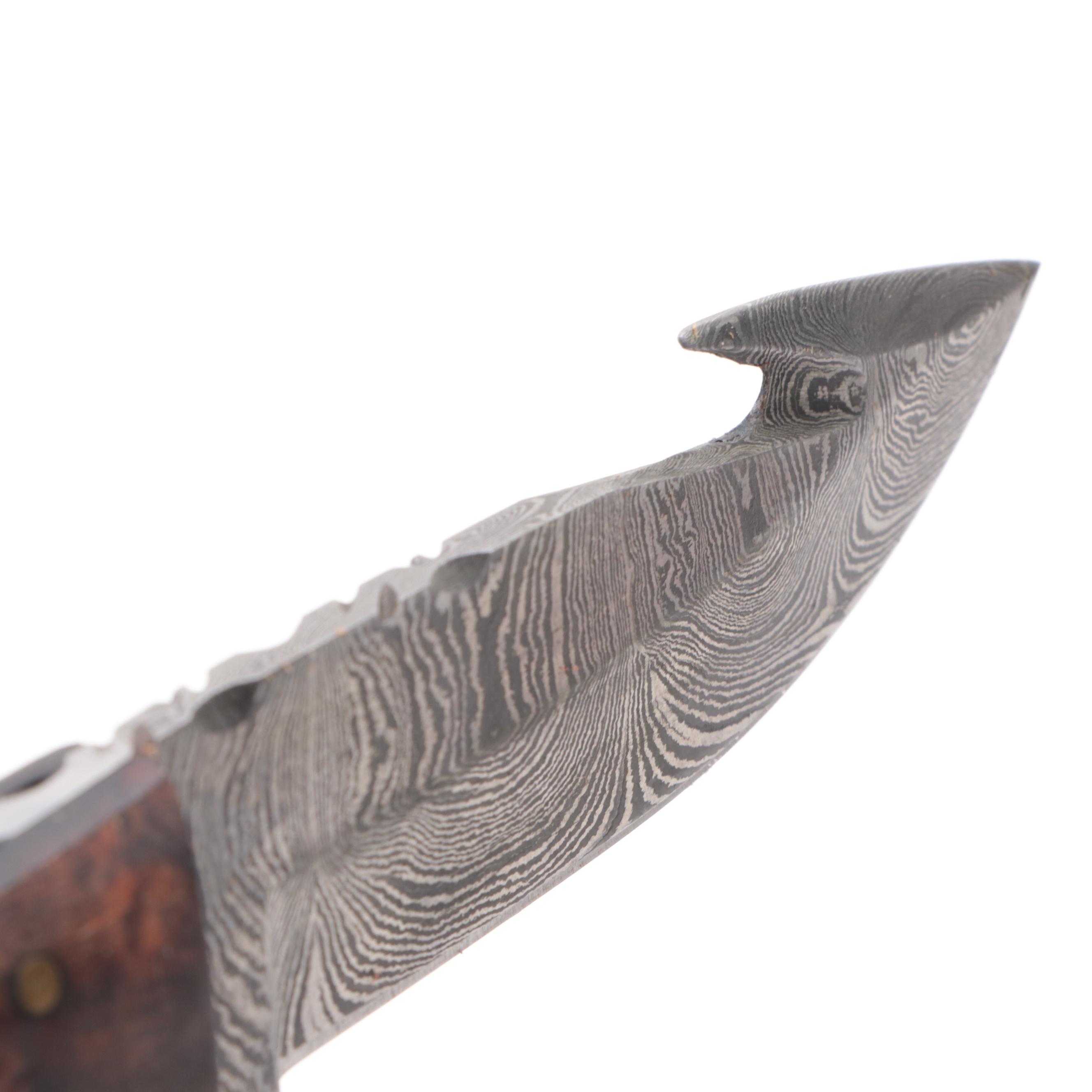 Damascus Steel Fixed Blade Knives with Knife Sharpener and Leather Scabbards