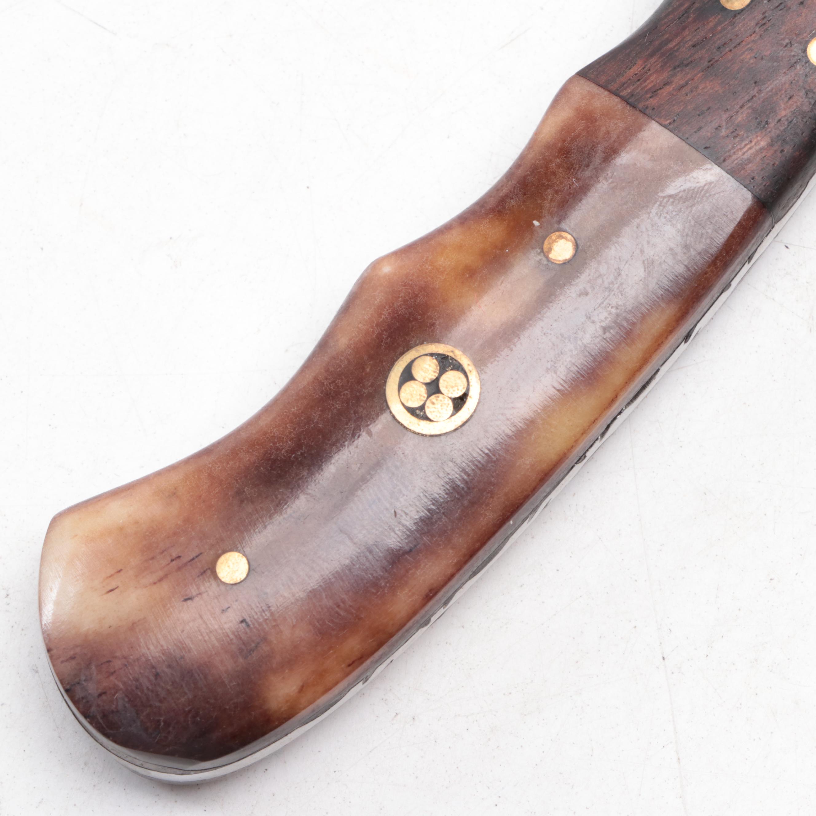 Damascus Steel Fixed Blade Knives with Knife Sharpener and Leather Scabbards