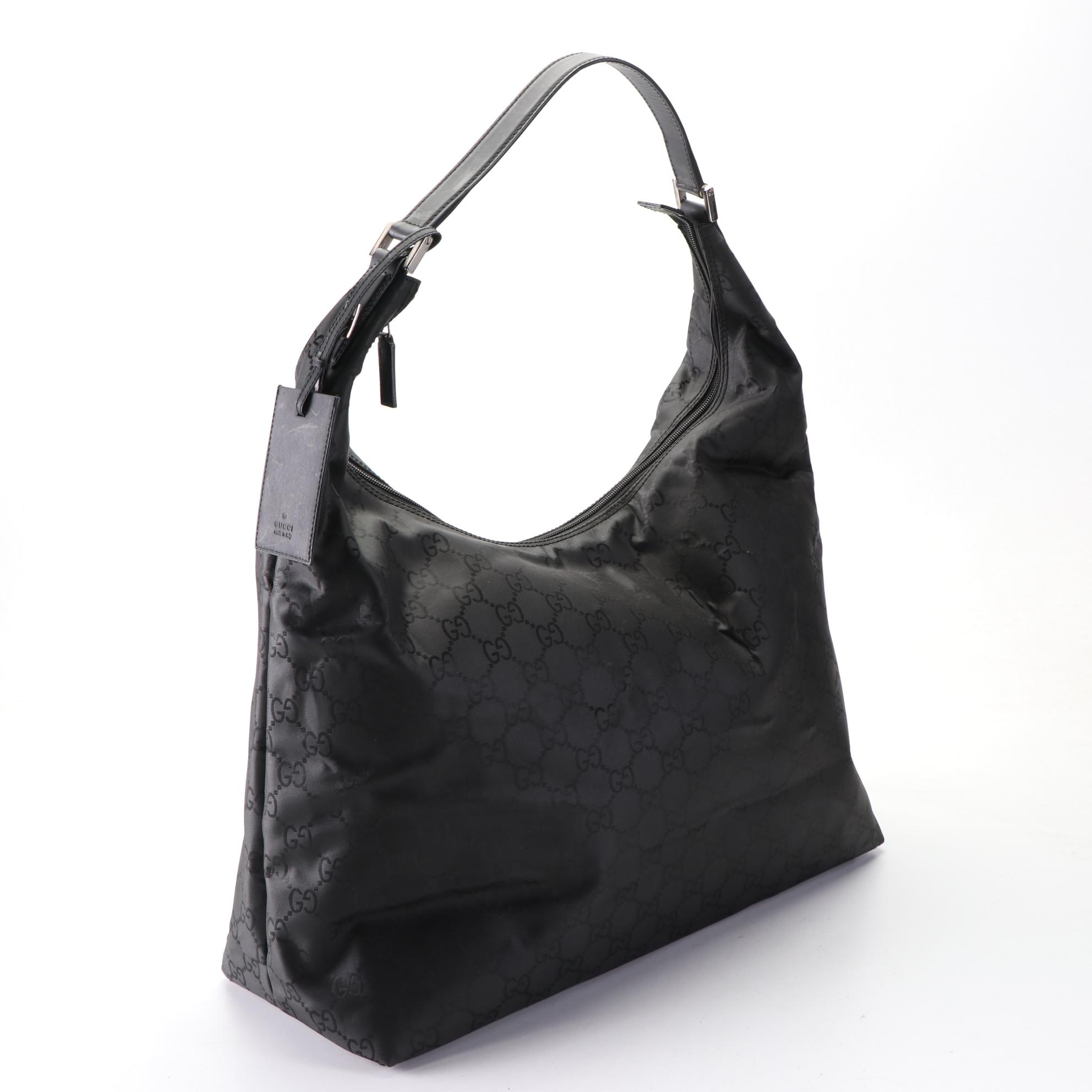 Gucci Large Hobo Bag in GG Nylon Jacquard with Leather Trim