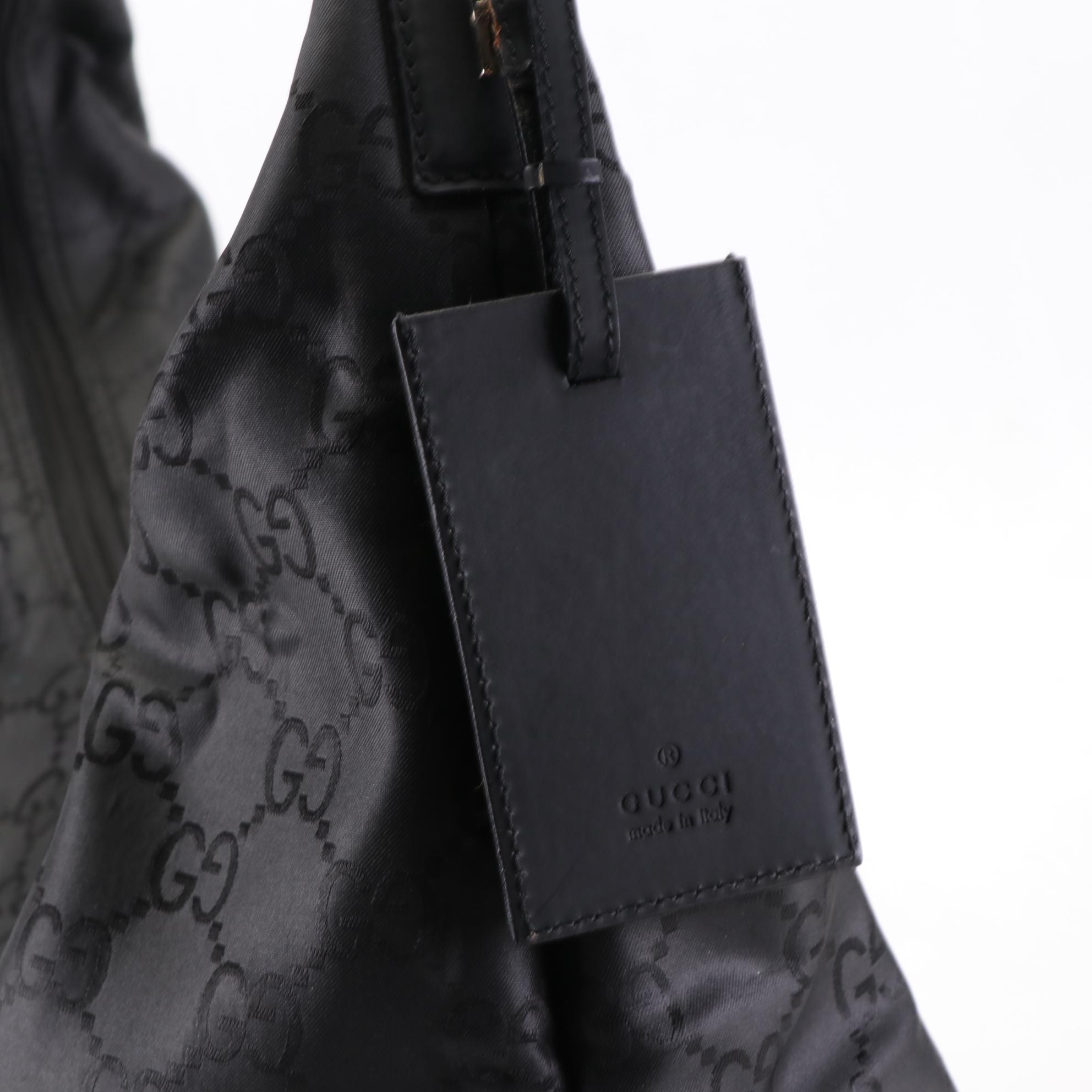 Gucci Large Hobo Bag in GG Nylon Jacquard with Leather Trim