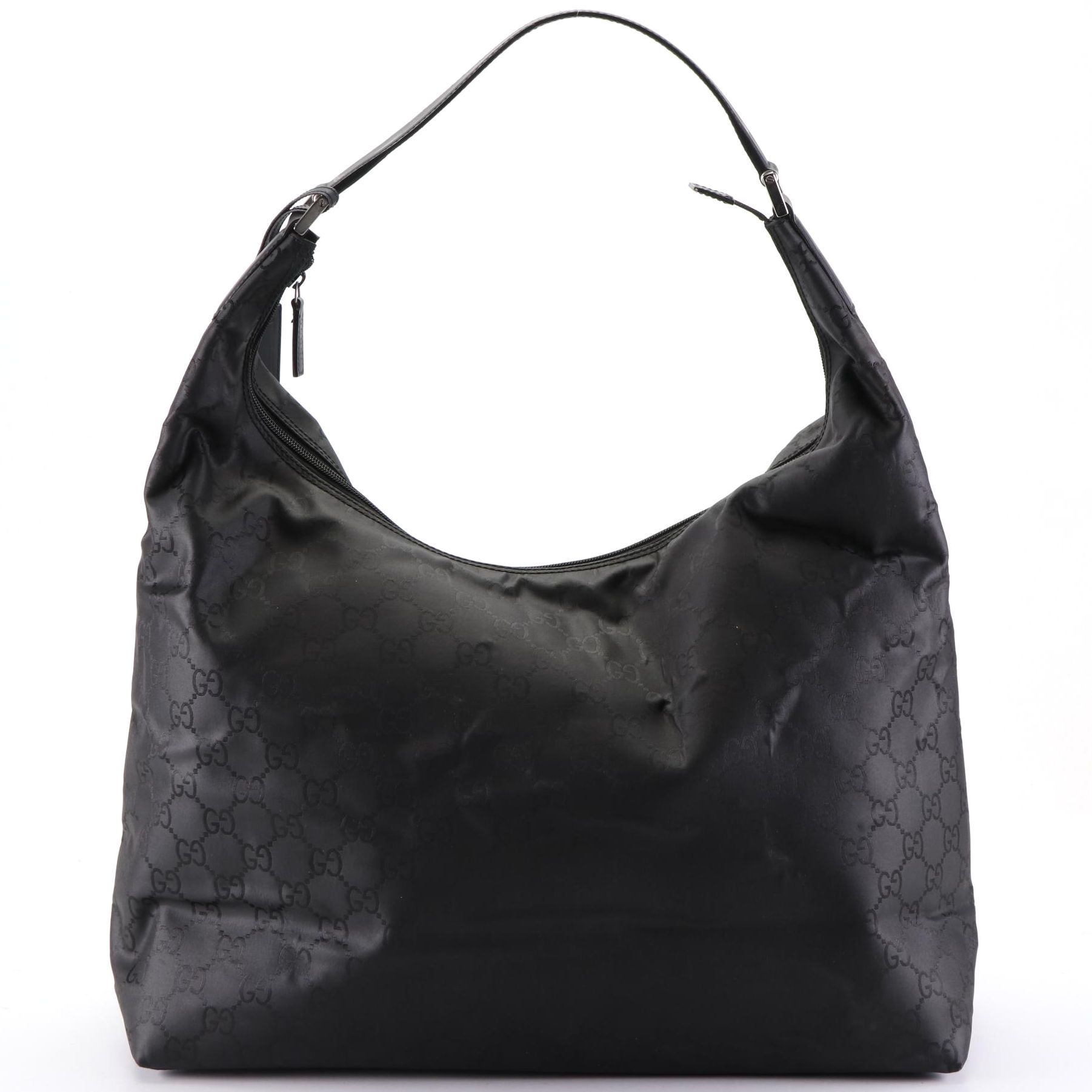 Gucci Large Hobo Bag in GG Nylon Jacquard with Leather Trim