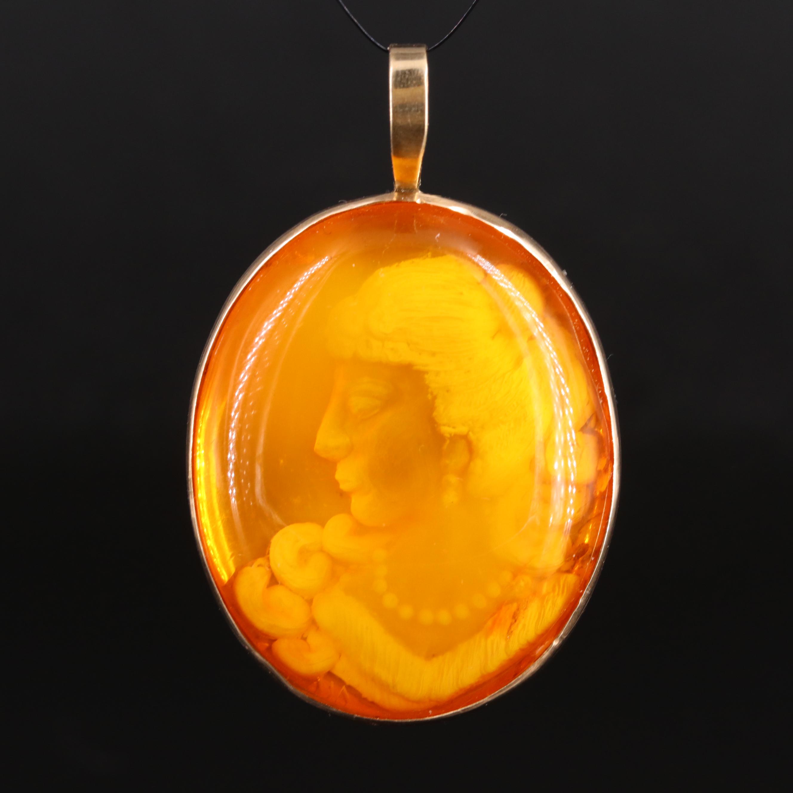 14K Amber Reverse Intaglio Pendant