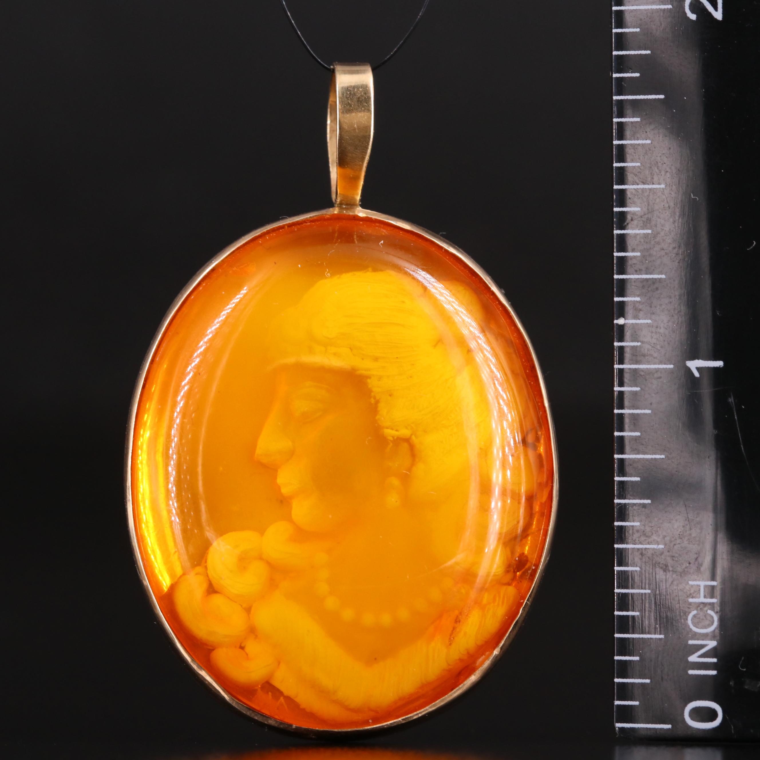 14K Amber Reverse Intaglio Pendant