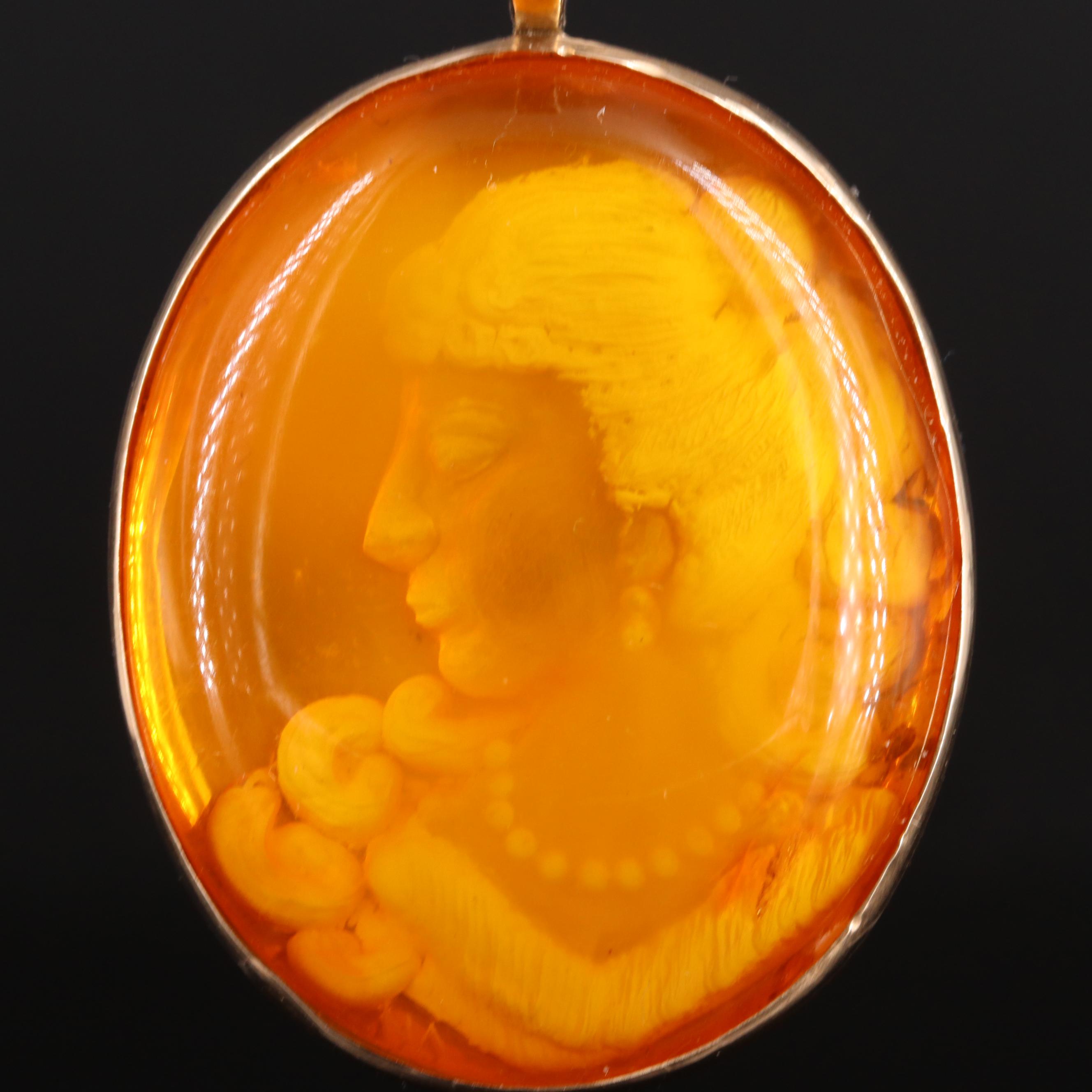 14K Amber Reverse Intaglio Pendant