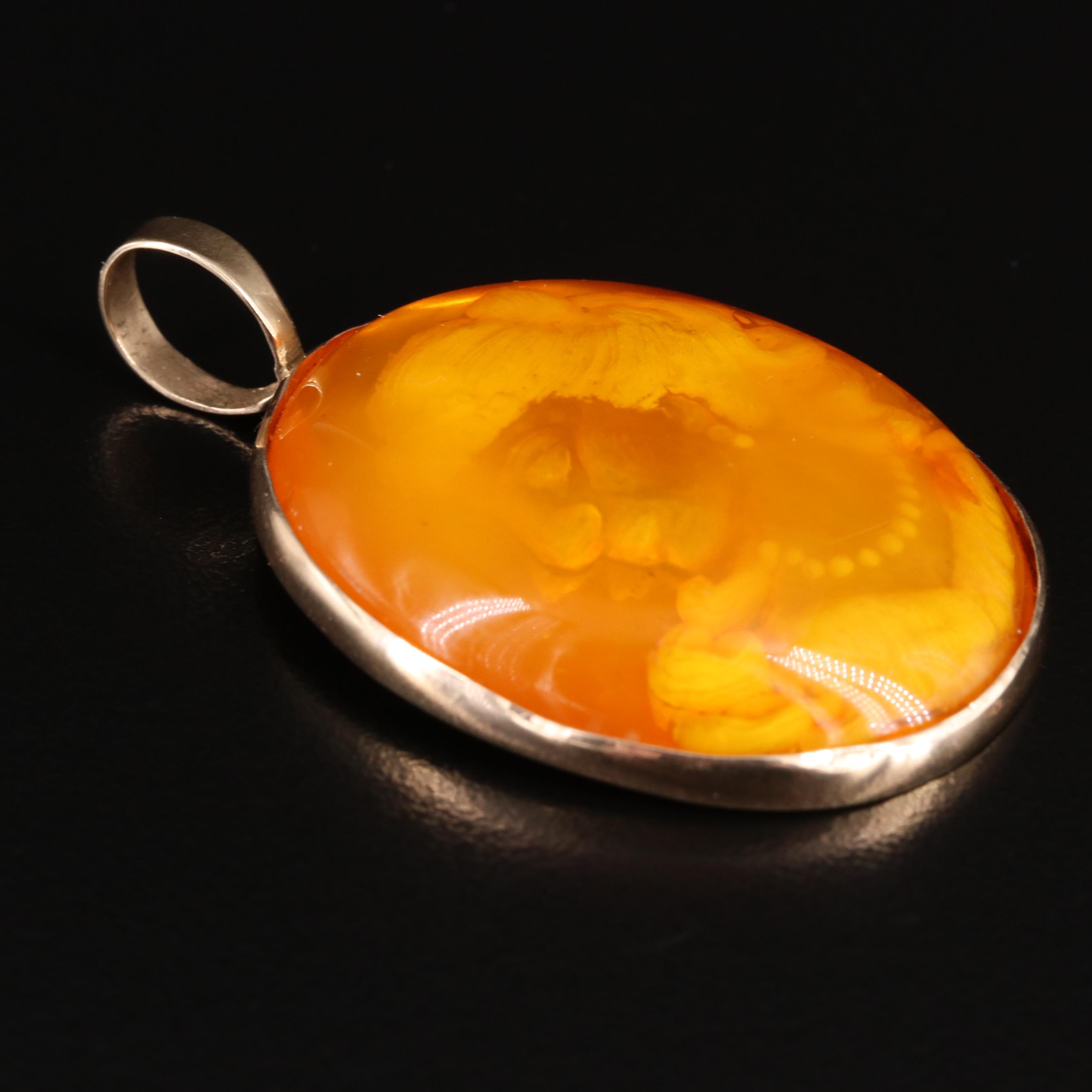 14K Amber Reverse Intaglio Pendant
