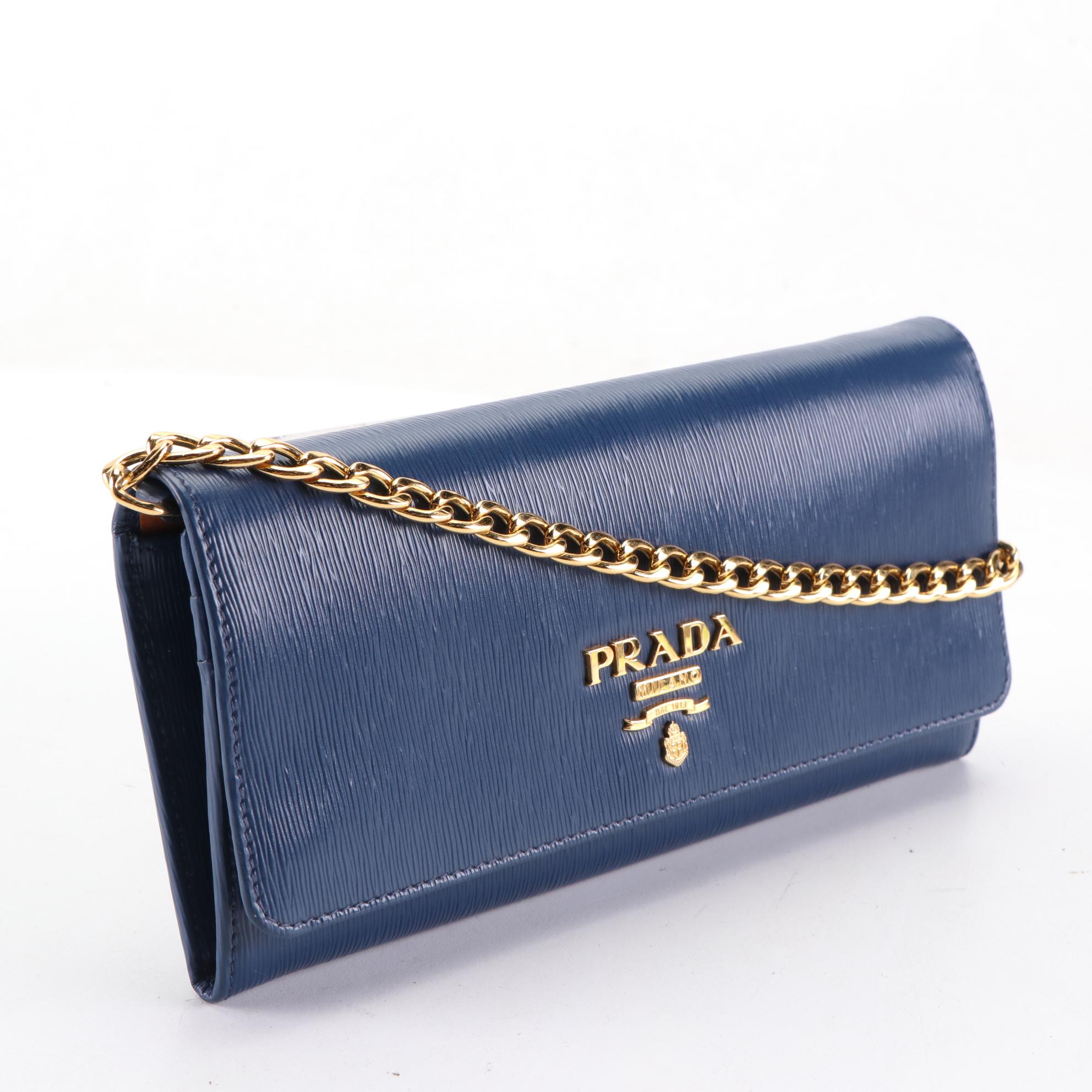 Prada Wallet on Chain Clutch in Textured Leather