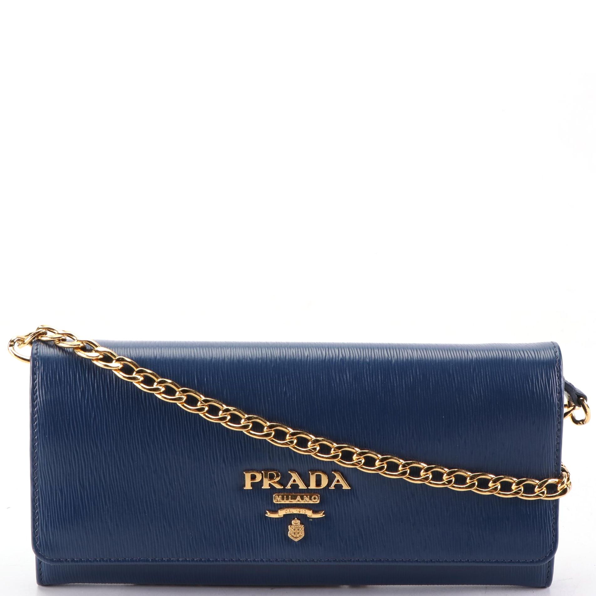 Prada Wallet on Chain Clutch in Textured Leather
