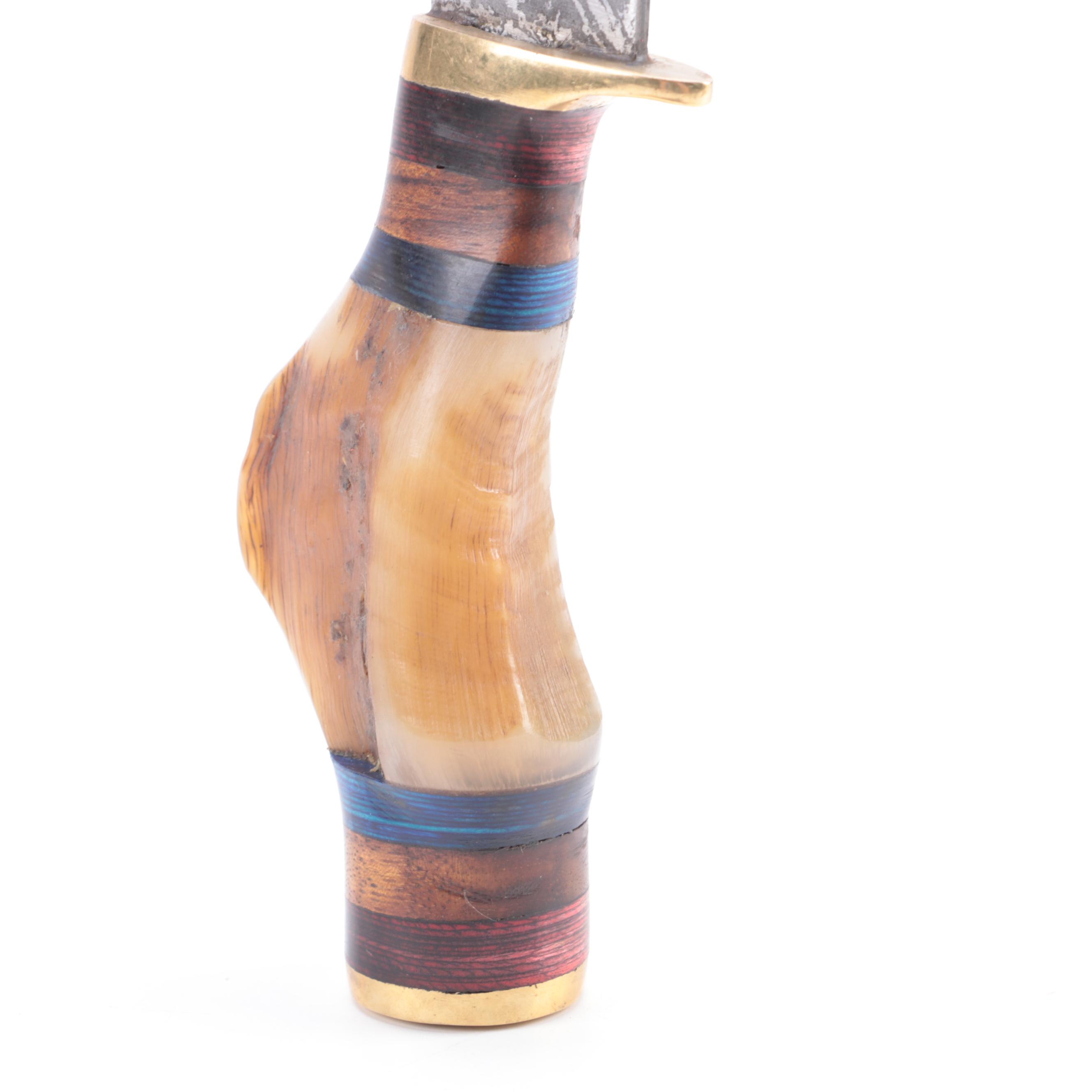 Damascus Steel Fixed Blade Knives with Leather Sheaths