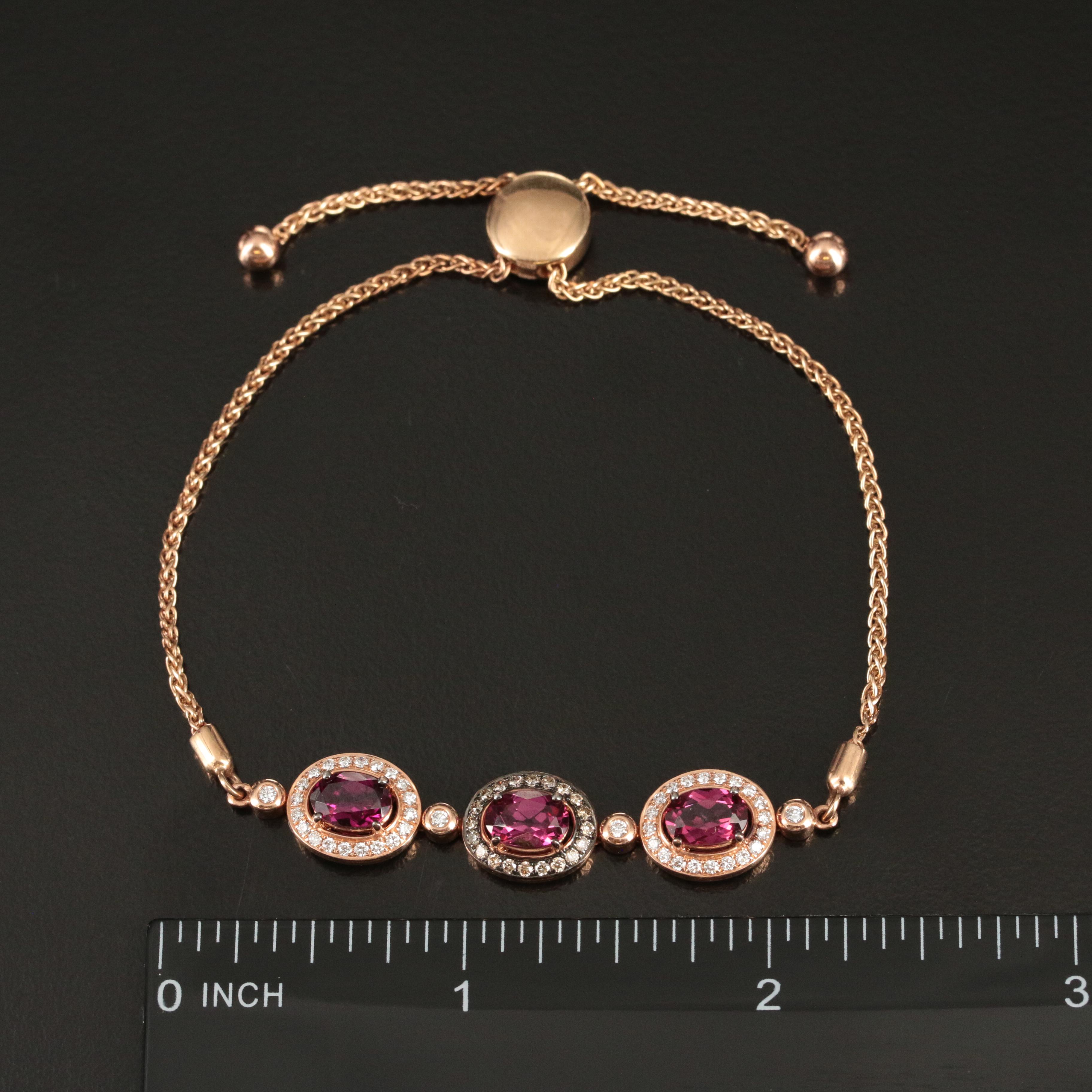 Le Vian 14K Rose Gold Rhodolite and Diamond Bolo Bracelet