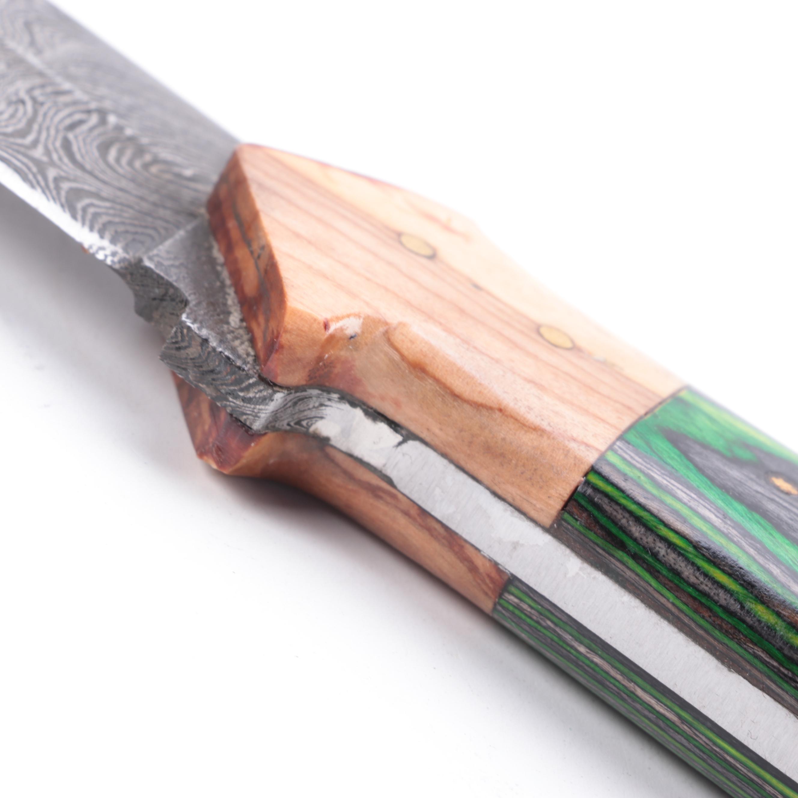 Damascus Steel Fixed Blade Knives with Leather Sheaths