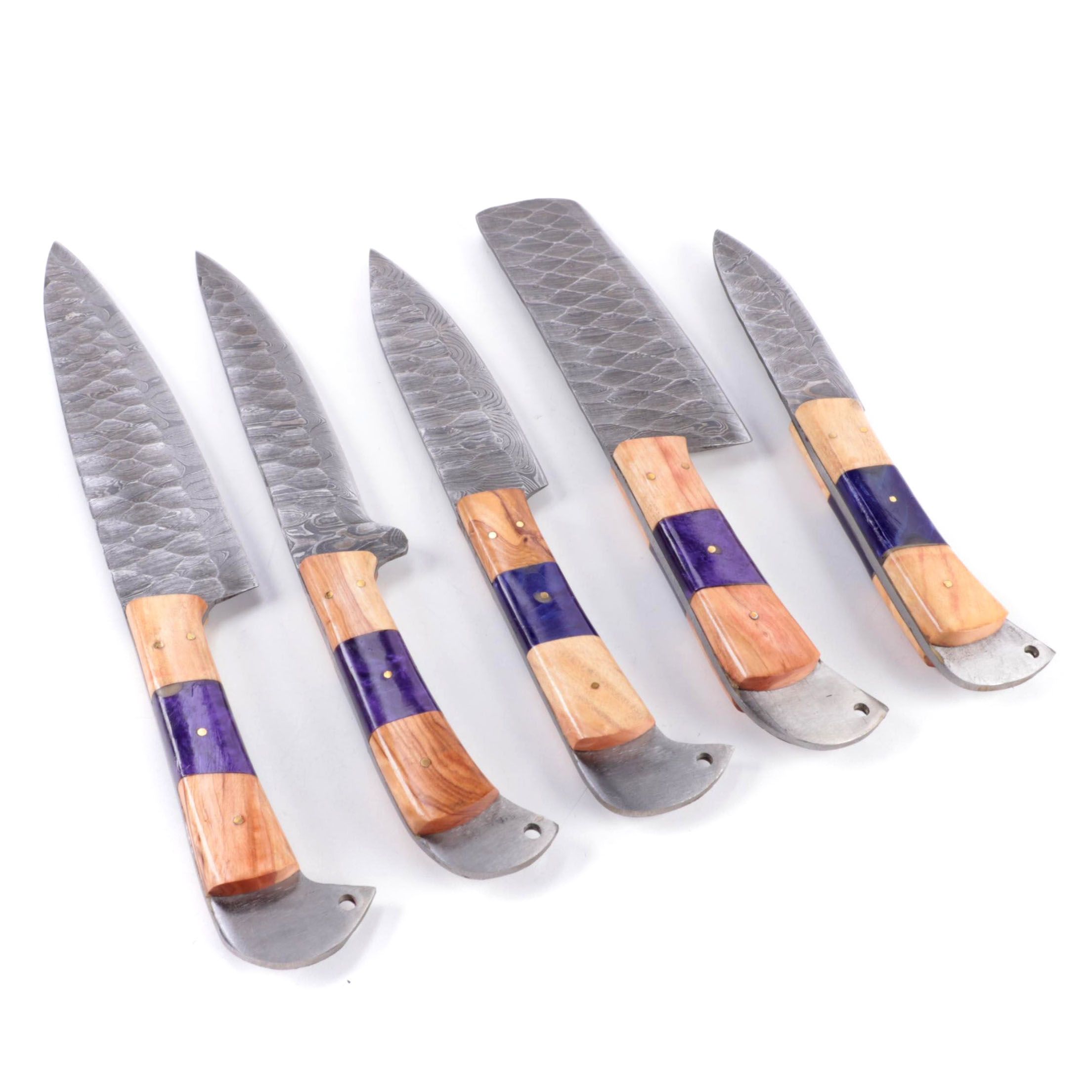Damascus Steel Knife Set with Leather Roll