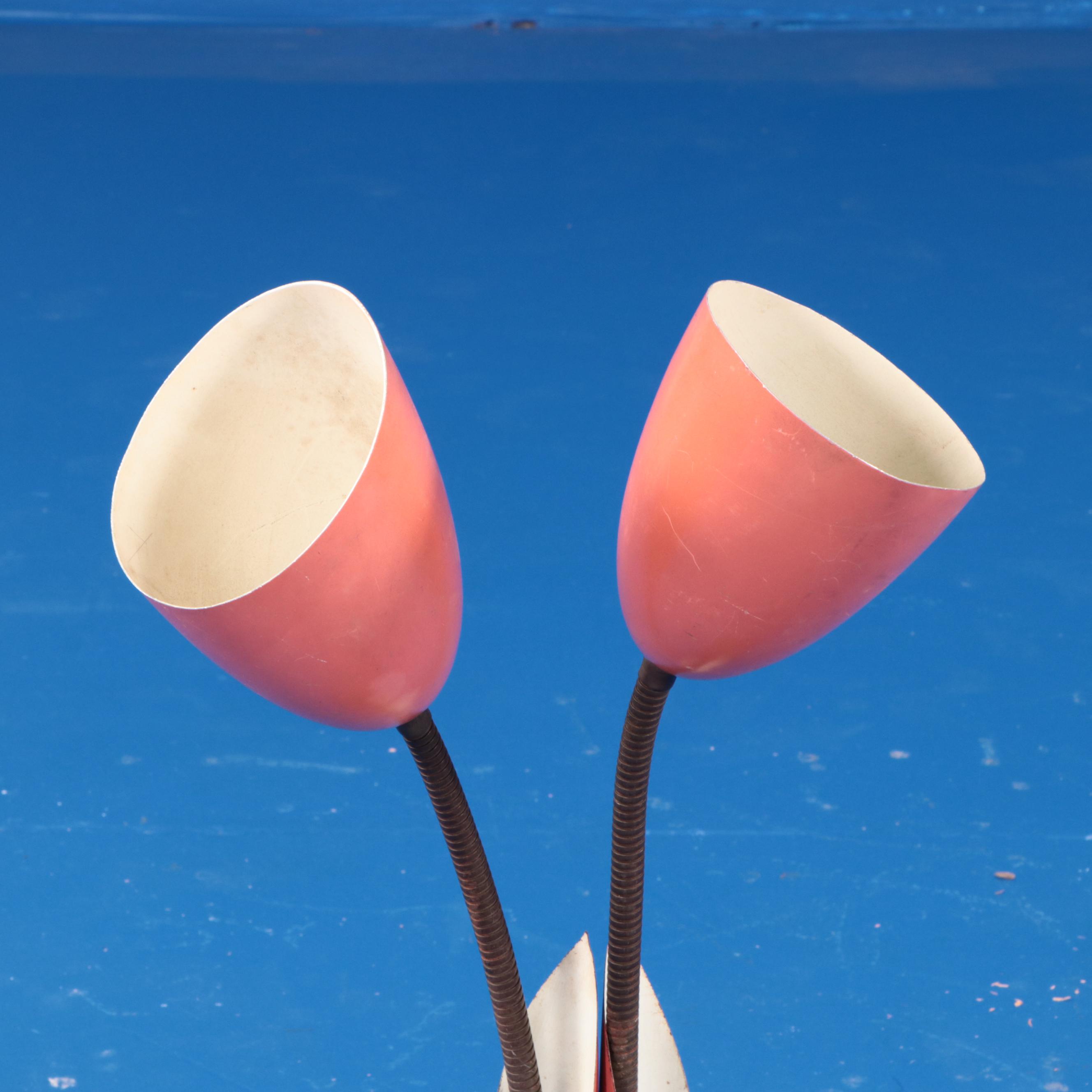 MCM Metal Lilies Dual Arm Desk Lamp, Mid-20th Century