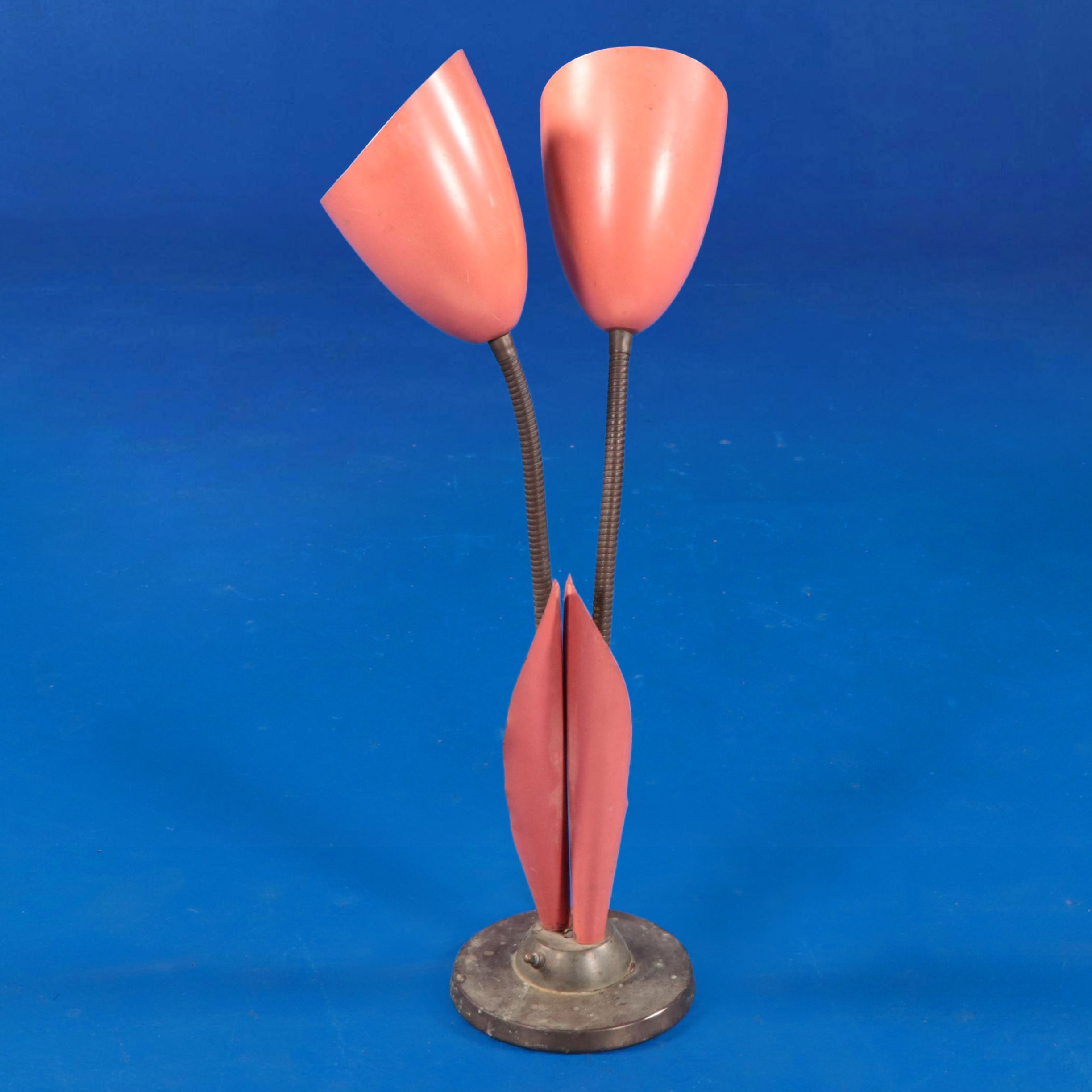 MCM Metal Lilies Dual Arm Desk Lamp, Mid-20th Century