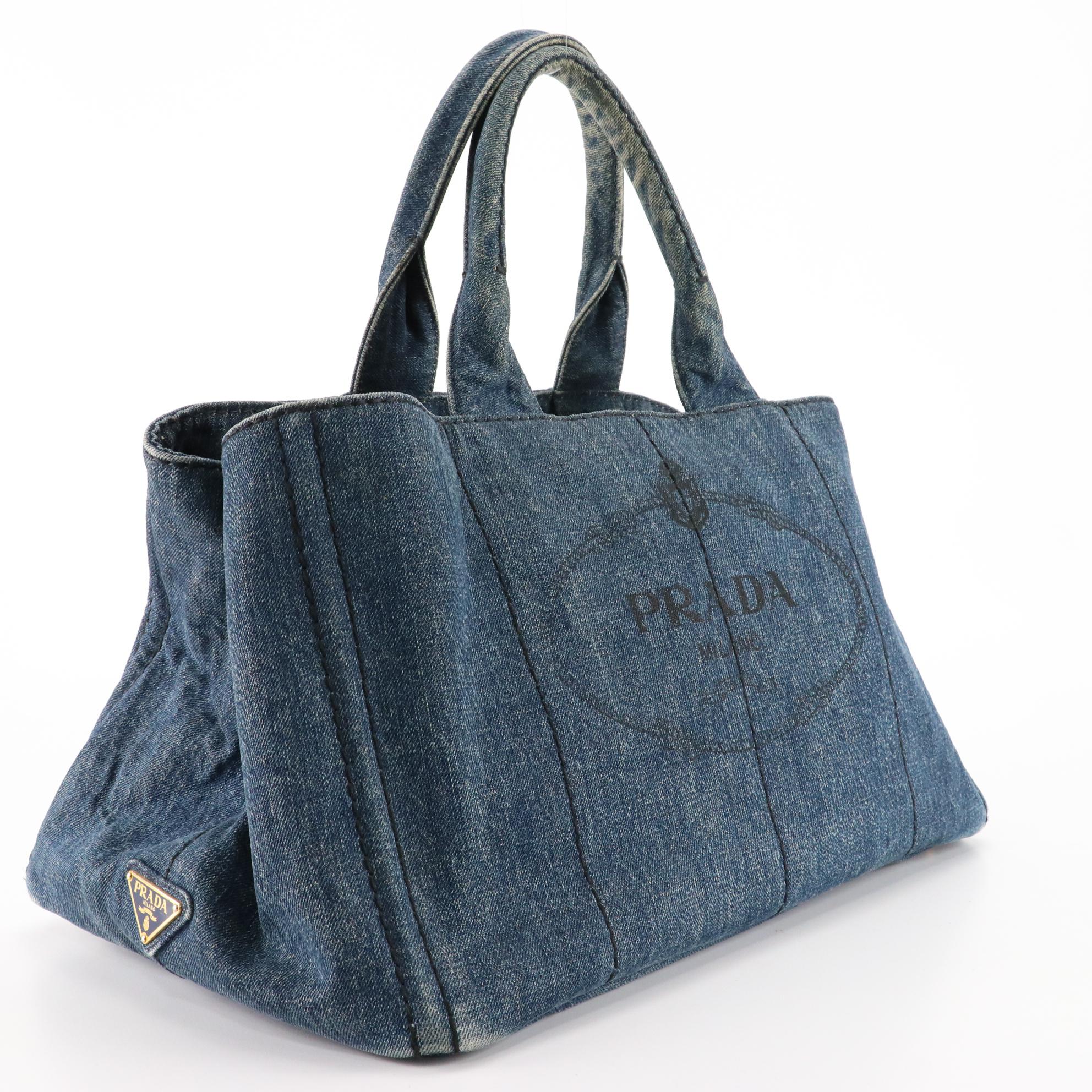 Prada Canapa Logo Tote in Blue Denim