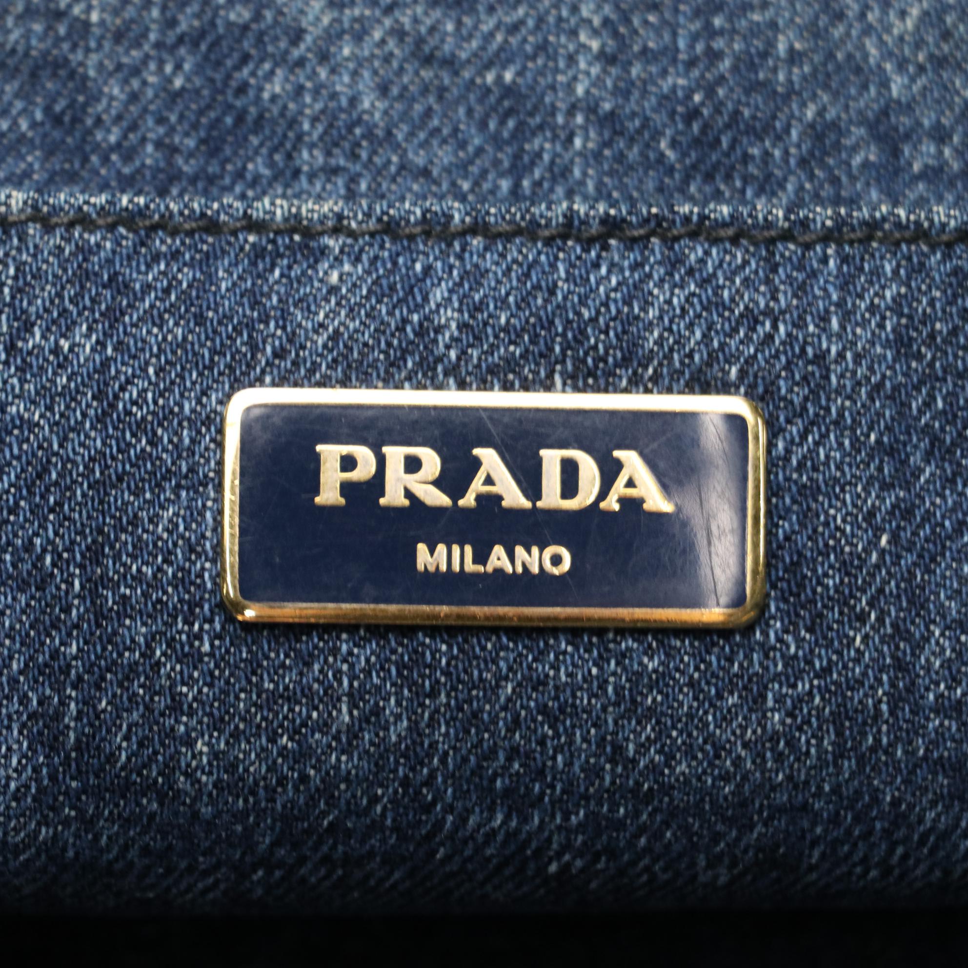 Prada Canapa Logo Tote in Blue Denim