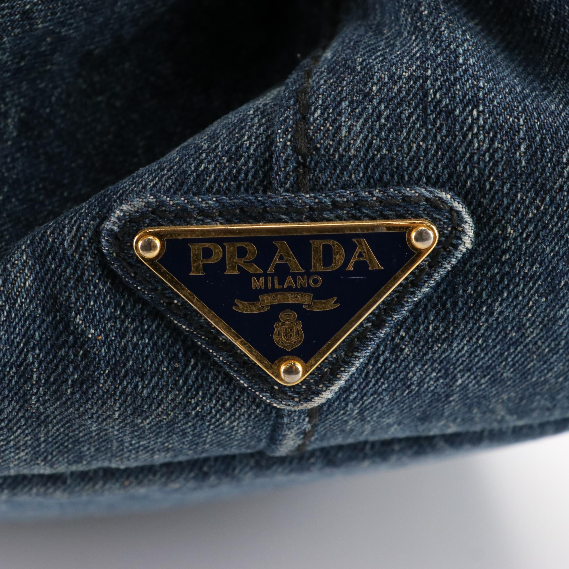 Prada Canapa Logo Tote in Blue Denim