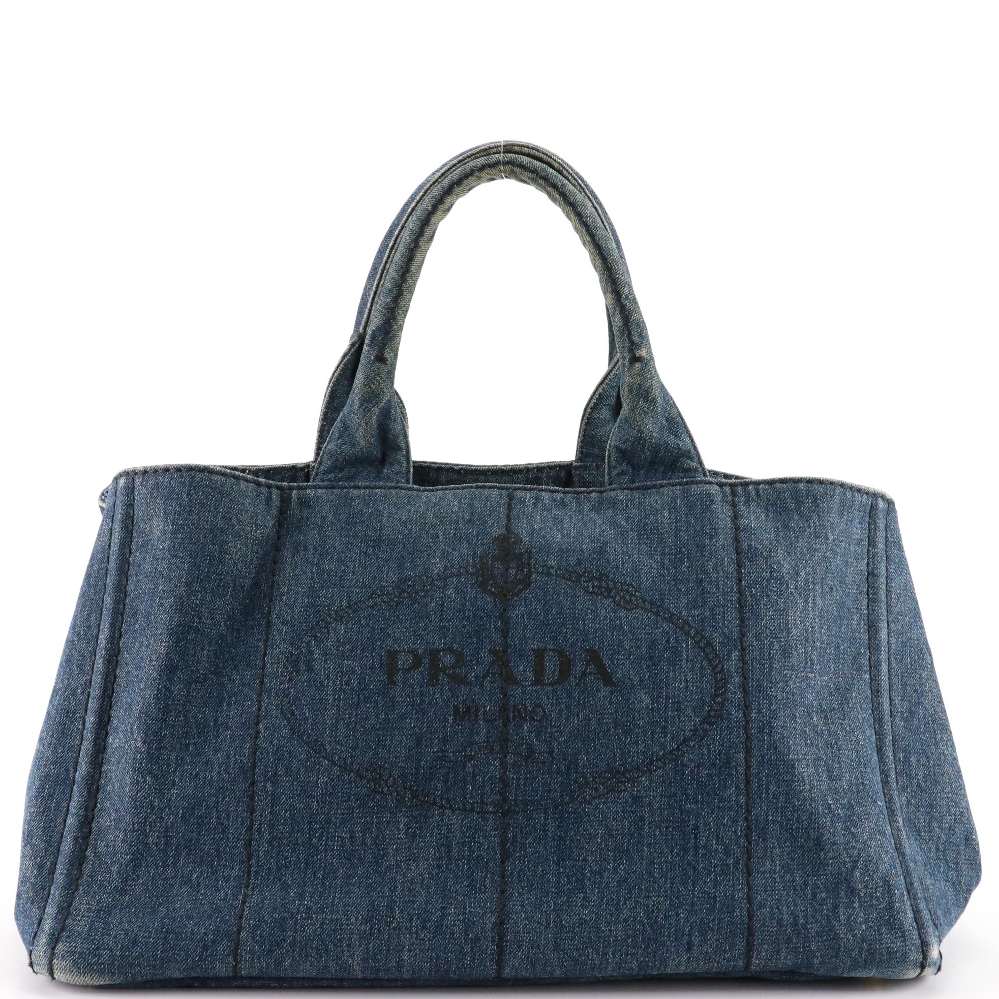 Prada Canapa Logo Tote in Blue Denim