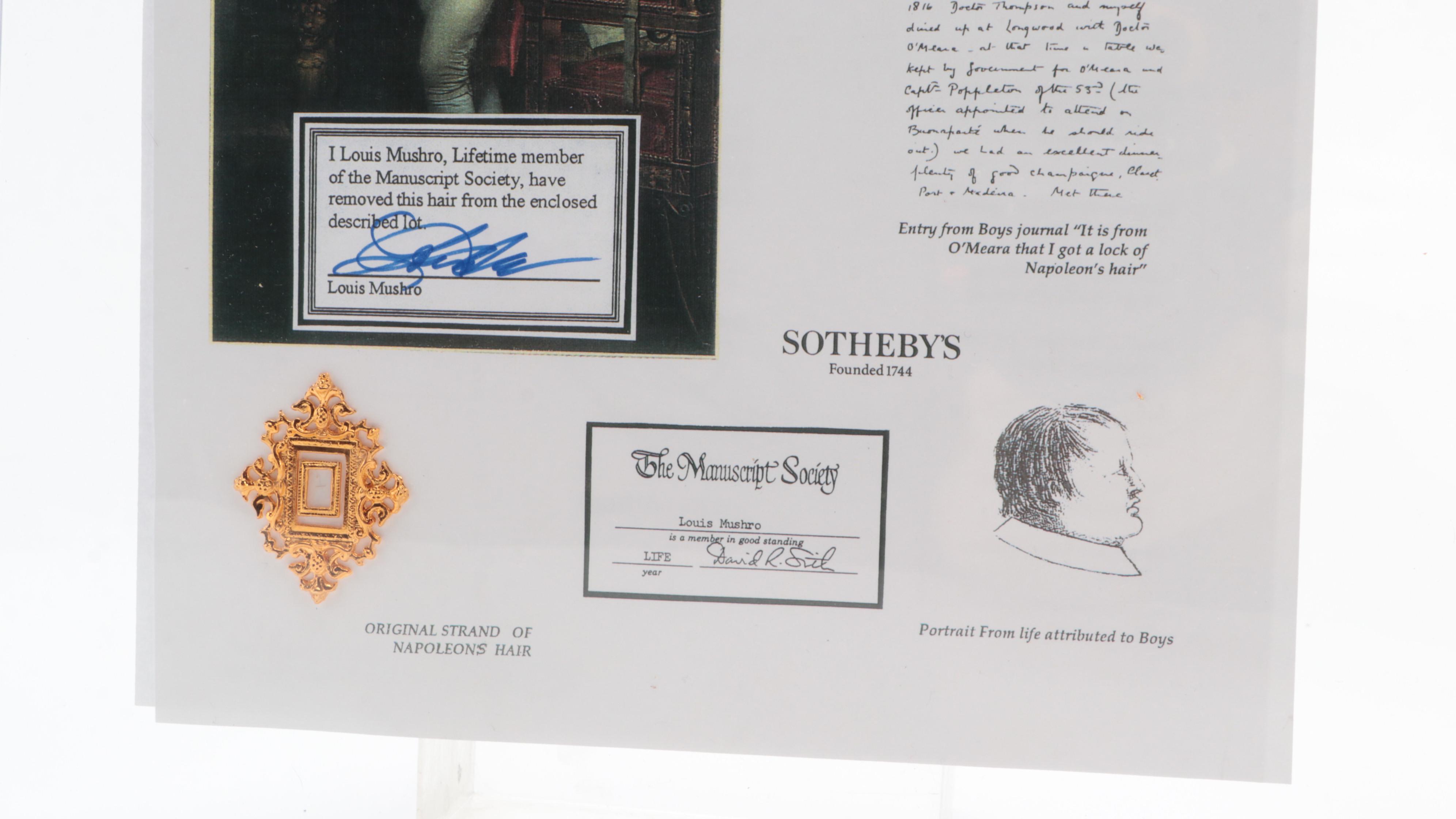 Louis Mushro Certified Hair Sample Attributed to Napoleon Bonaparte