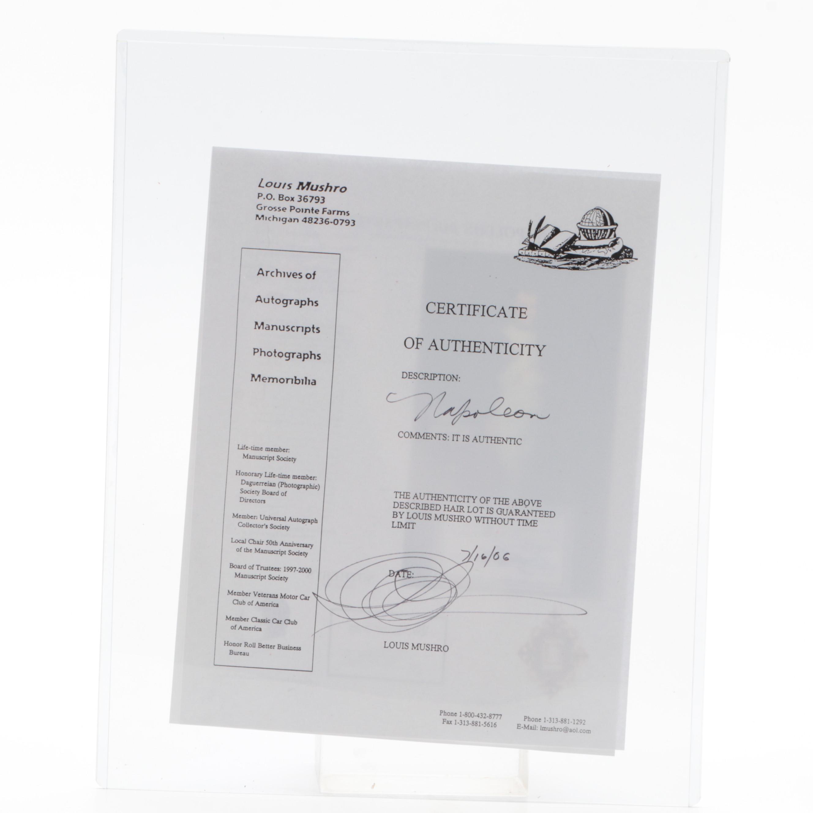 Louis Mushro Certified Hair Sample Attributed to Napoleon Bonaparte