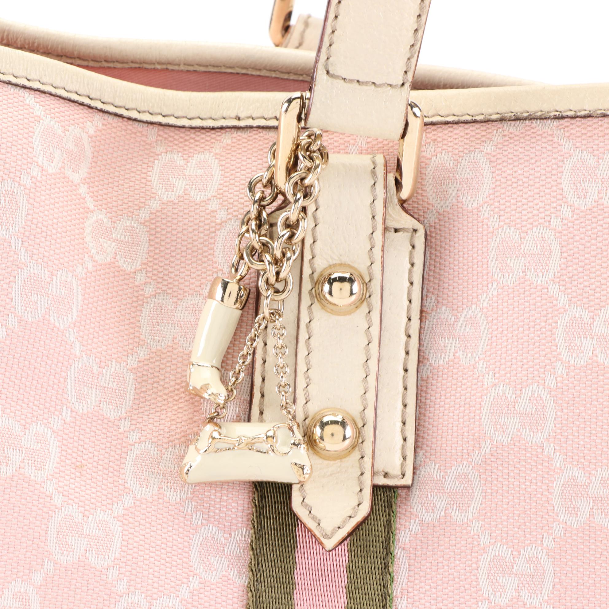 Gucci Jolicoeur Tote in Pink GG Canvas with Webbing and Leather Trim