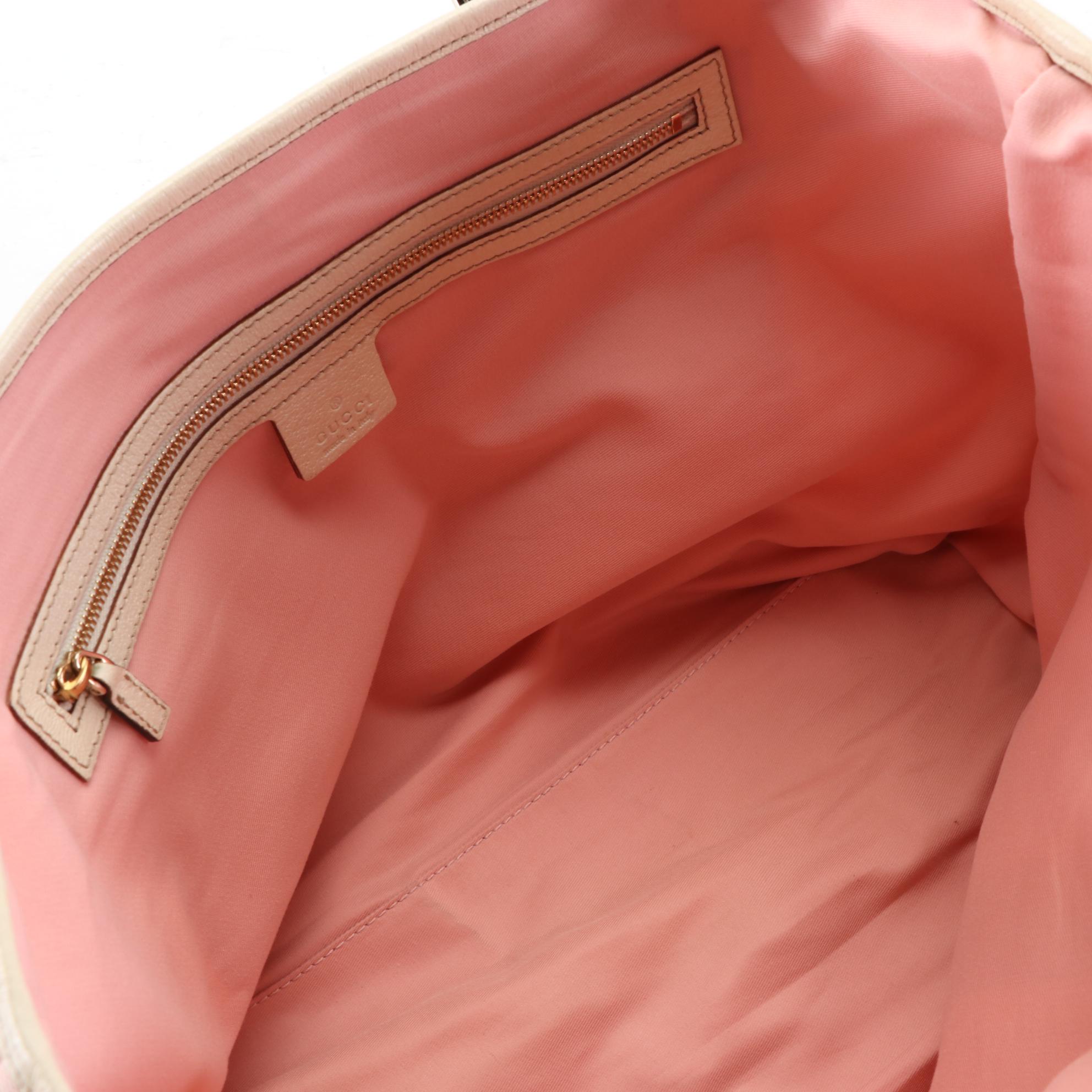 Gucci Jolicoeur Tote in Pink GG Canvas with Webbing and Leather Trim