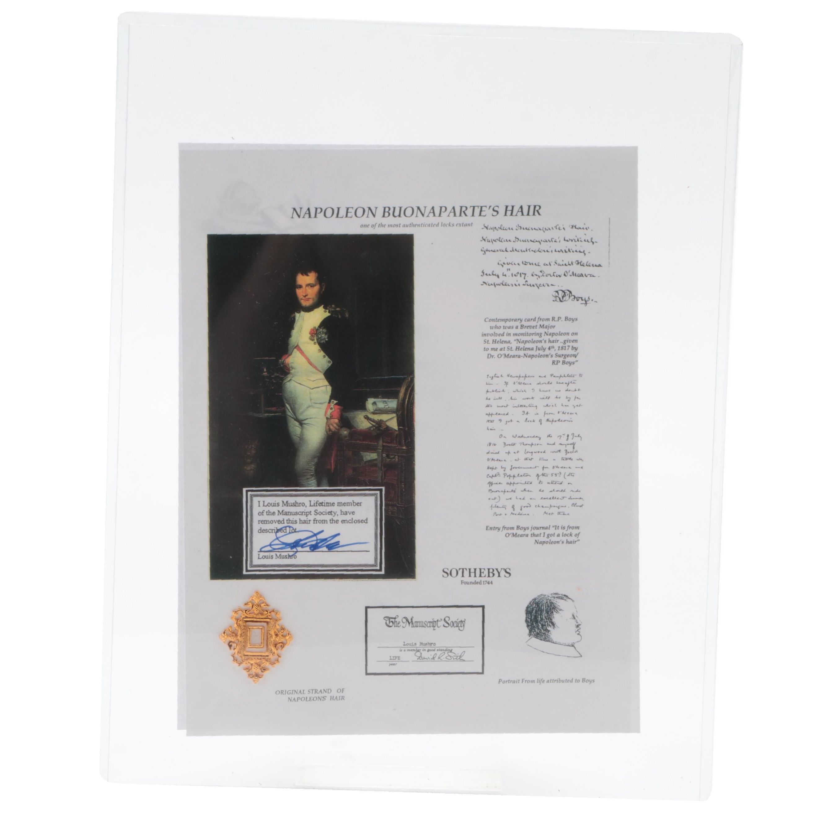 Louis Mushro Certified Hair Sample Attributed to Napoleon Bonaparte
