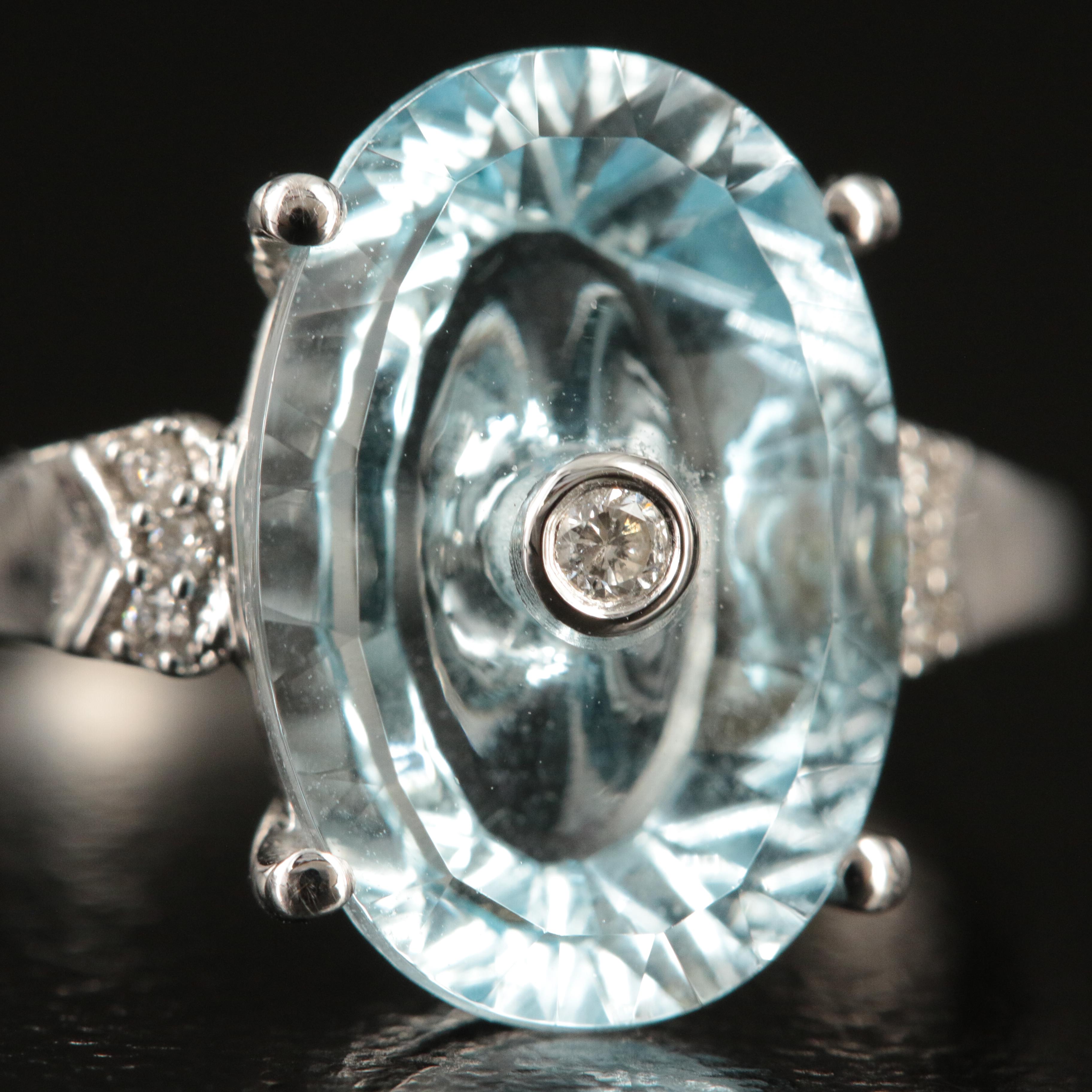 Glenn Lehrer 10K Sky Blue Topaz and Diamond Ring