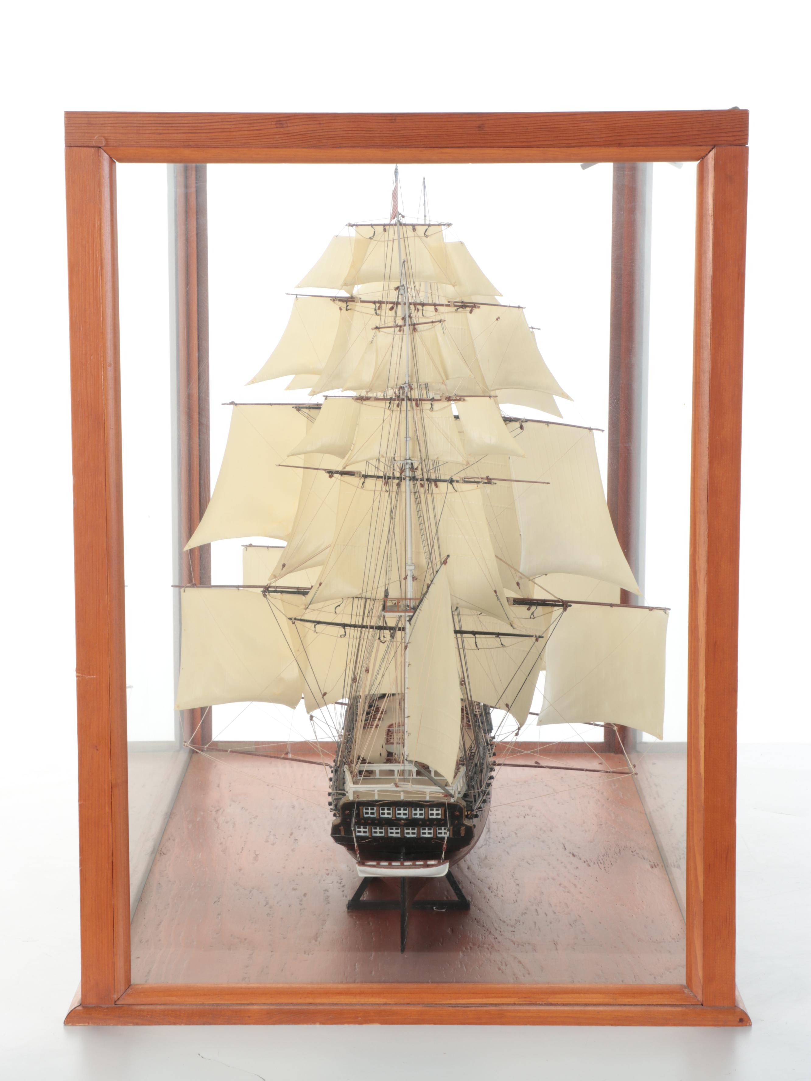 USS United States Frigate Model Ship with Display Case