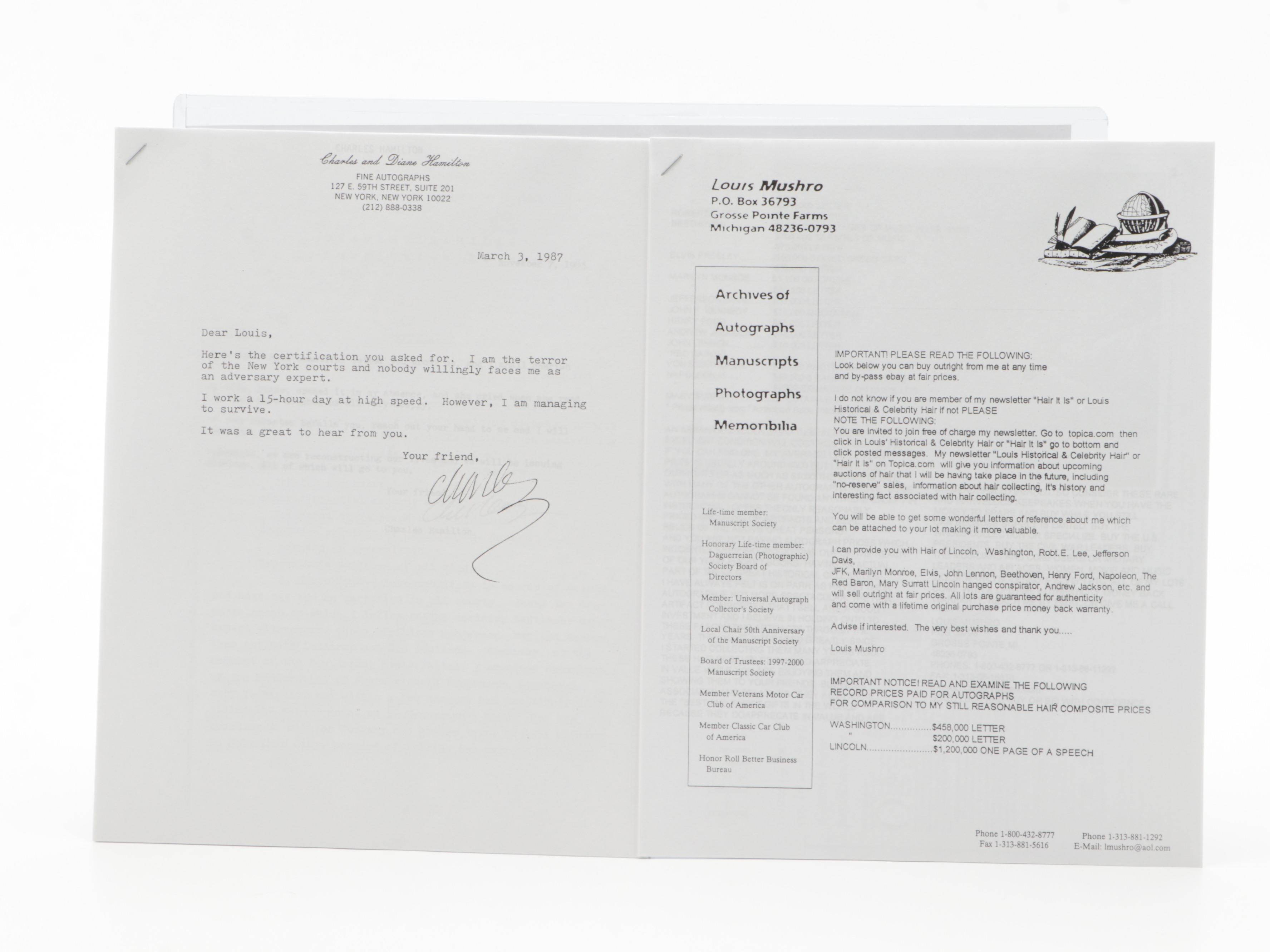 Louis Mushro Certified Hair Sample Attributed to George Washington