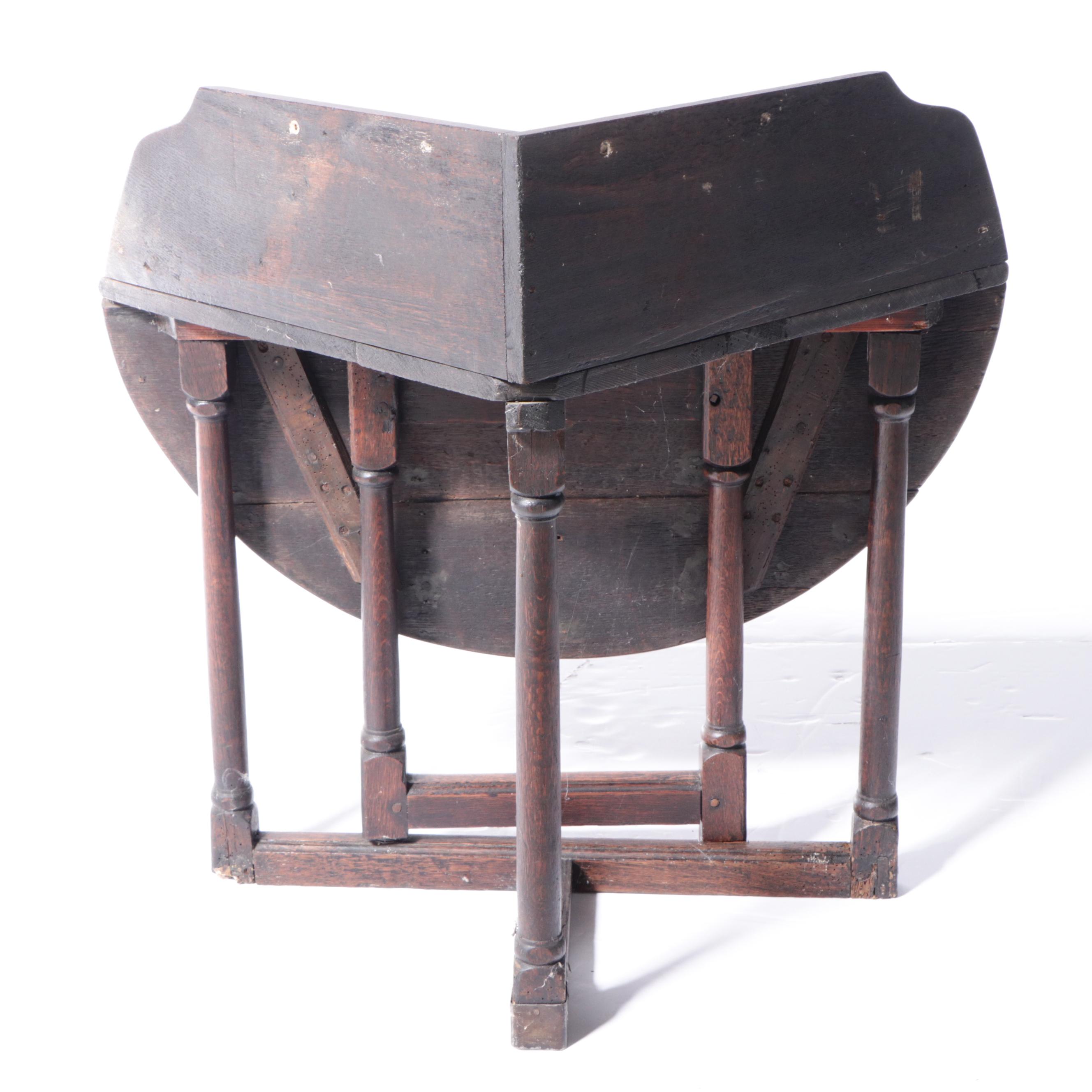 Carved Oak Drop Leaf Corner Table, Probably Charles II