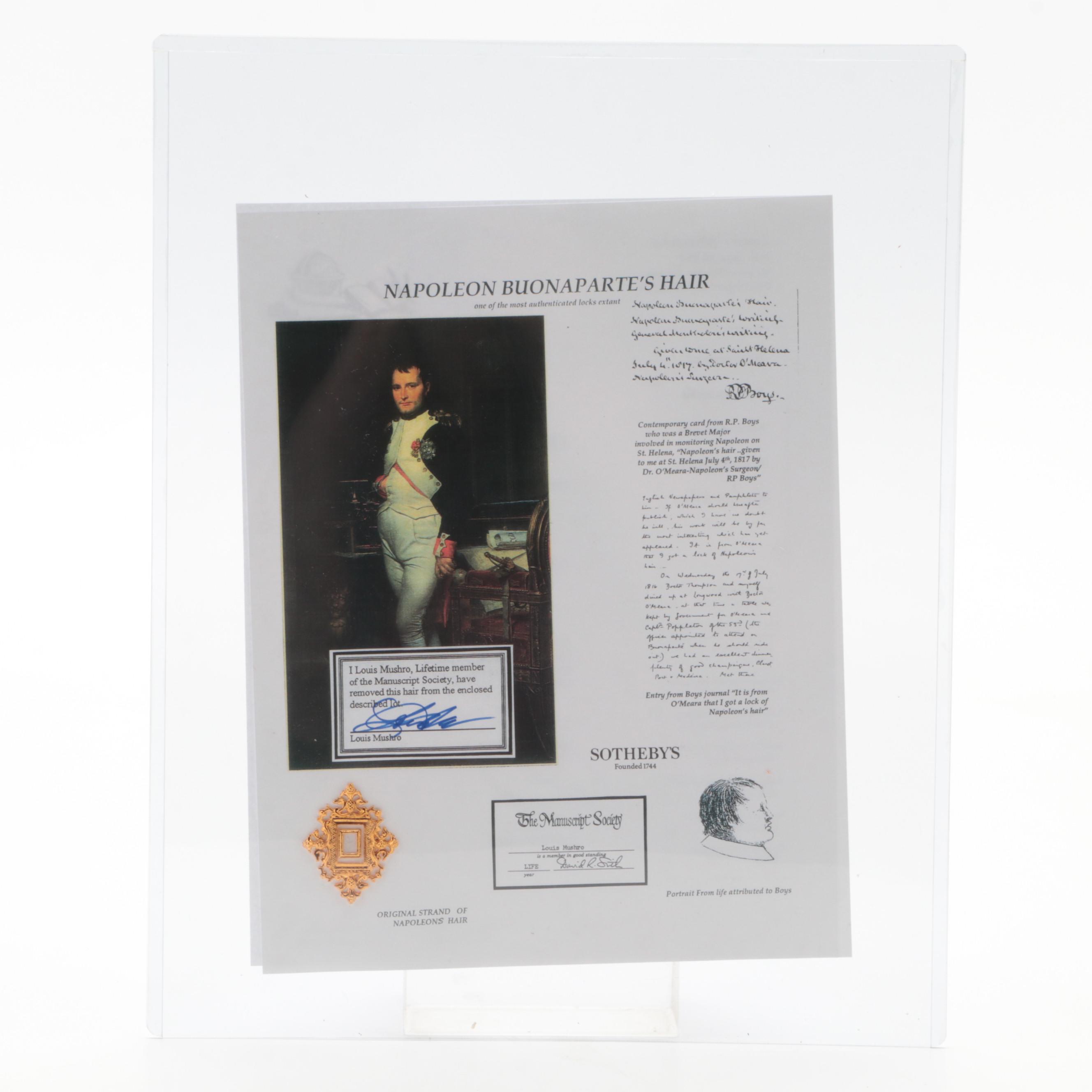 Louis Mushro Certified Hair Sample Attributed to Napoleon Bonaparte