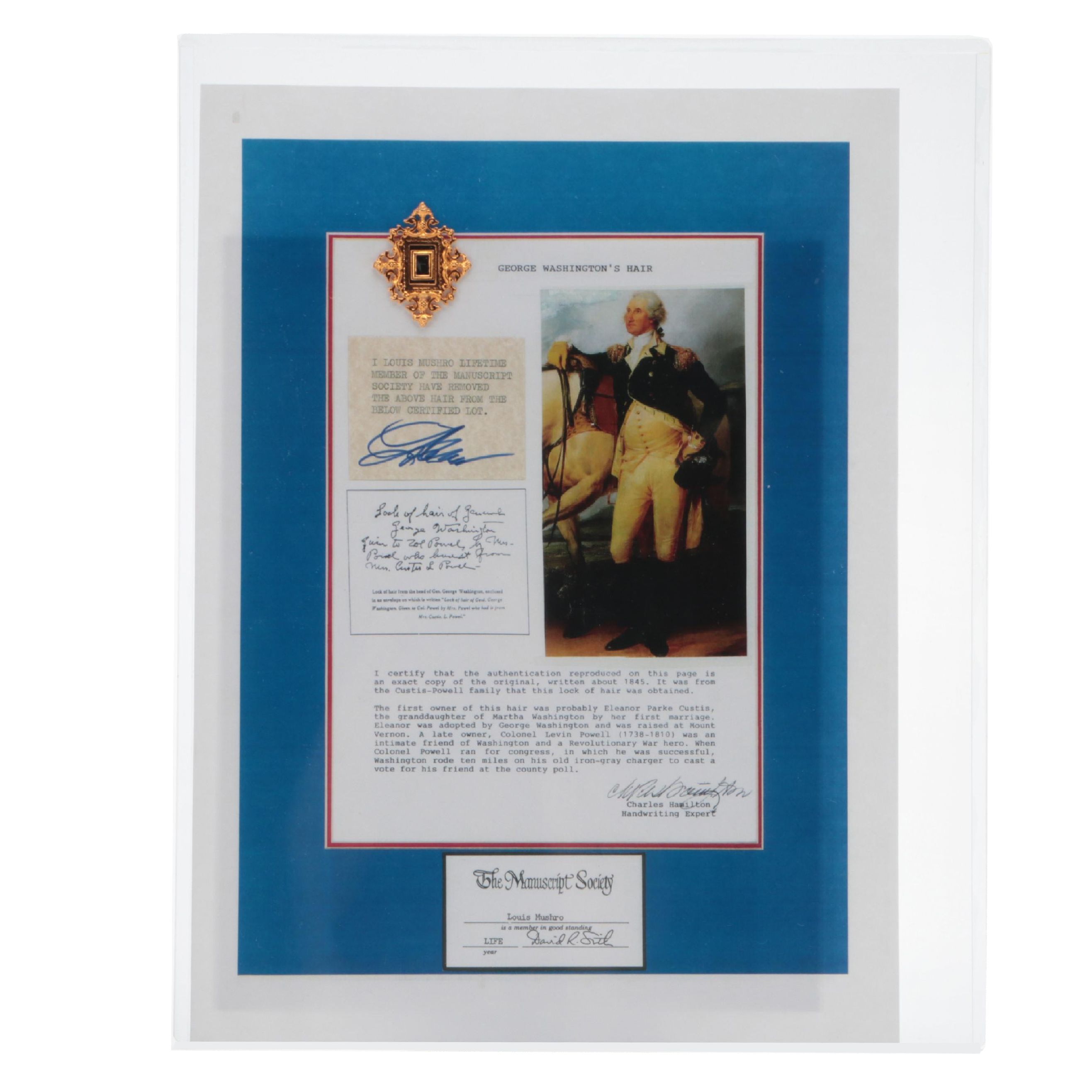 Louis Mushro Certified Hair Sample Attributed to George Washington