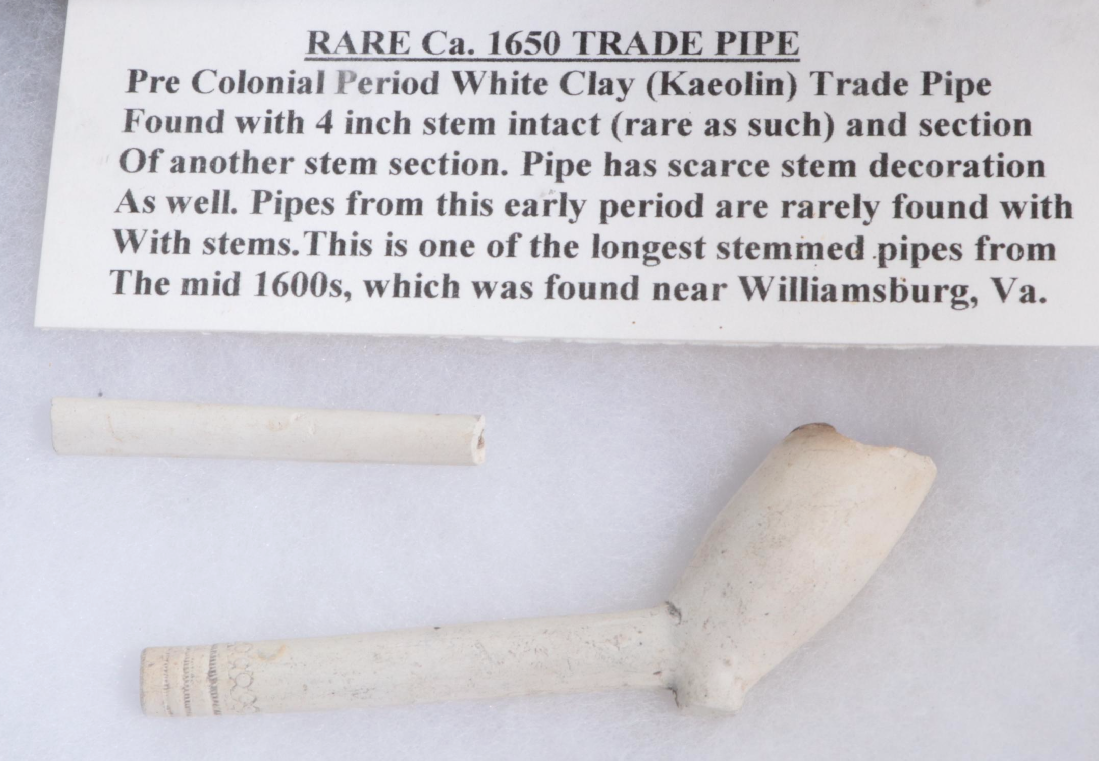 Colonial Era White Clay Kaolin Tobacco Pipes Collection