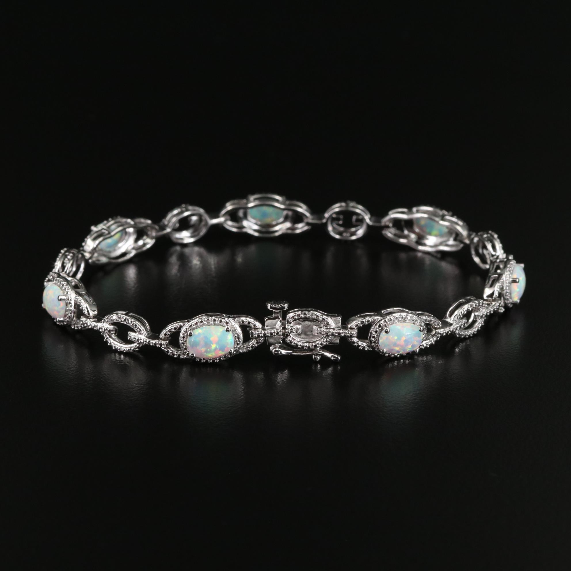 Sterling Opal and White Topaz Link Bracelet