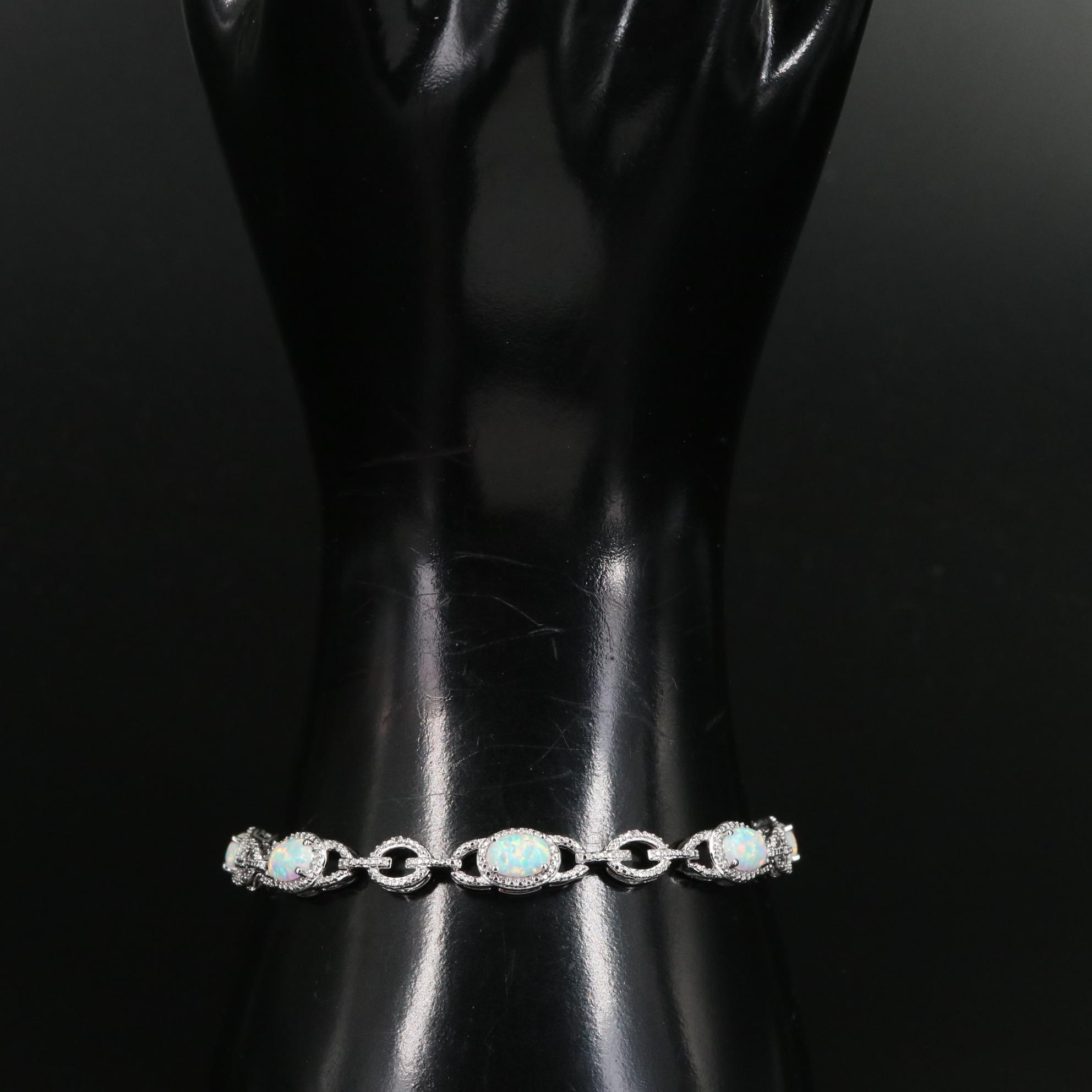 Sterling Opal and White Topaz Link Bracelet