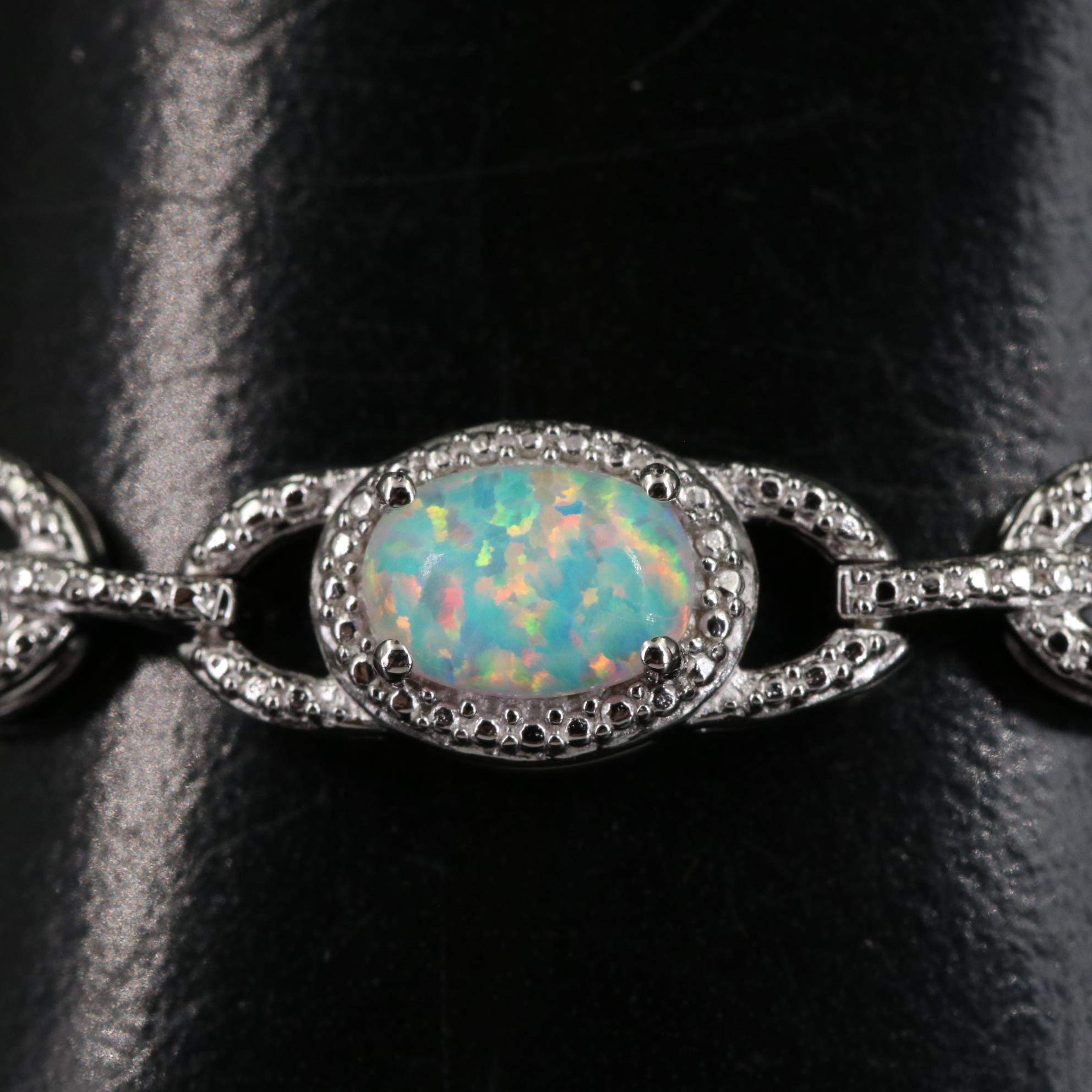 Sterling Opal and White Topaz Link Bracelet