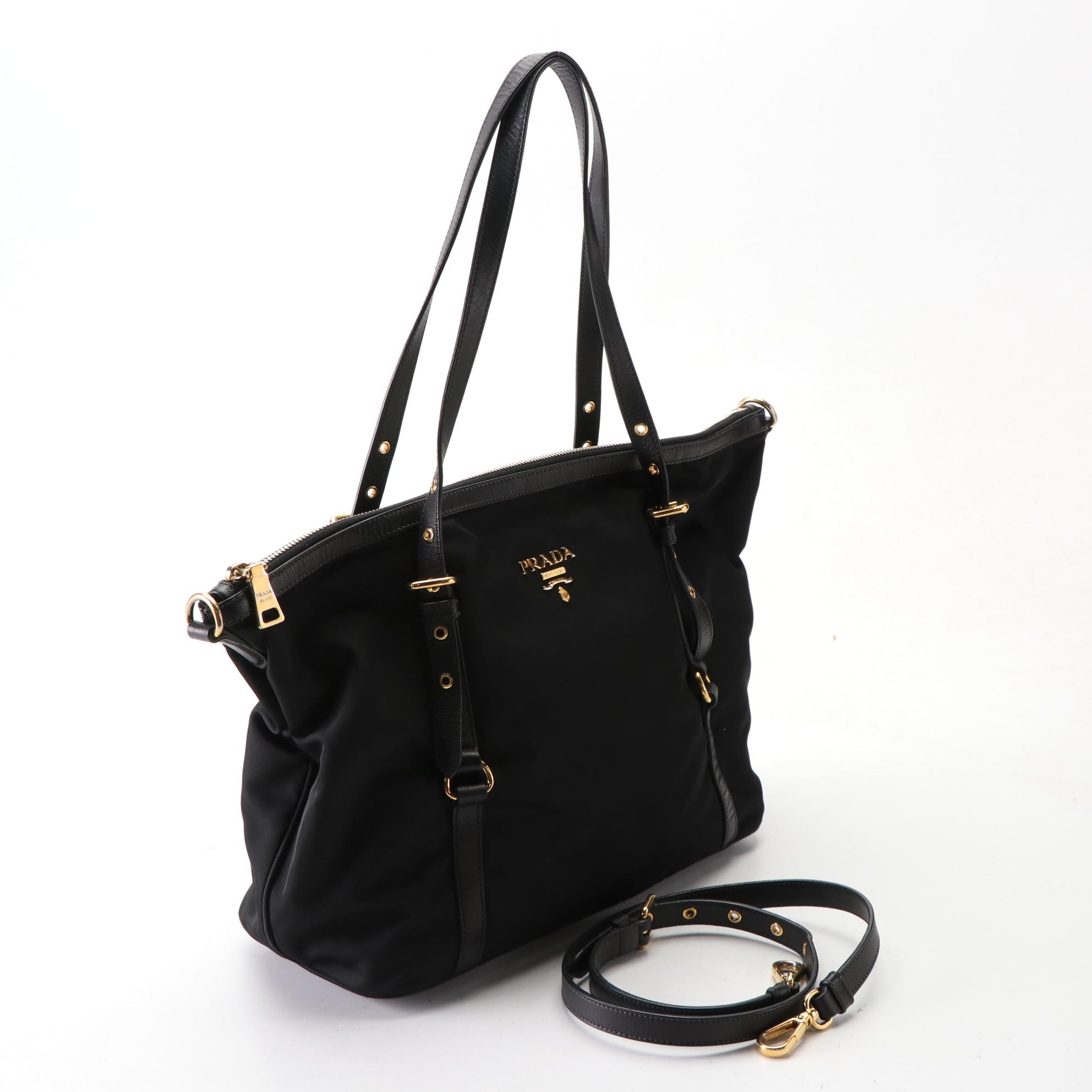 Prada Two-Way Handbag in Black Tessuto Nylon with Leather Trim