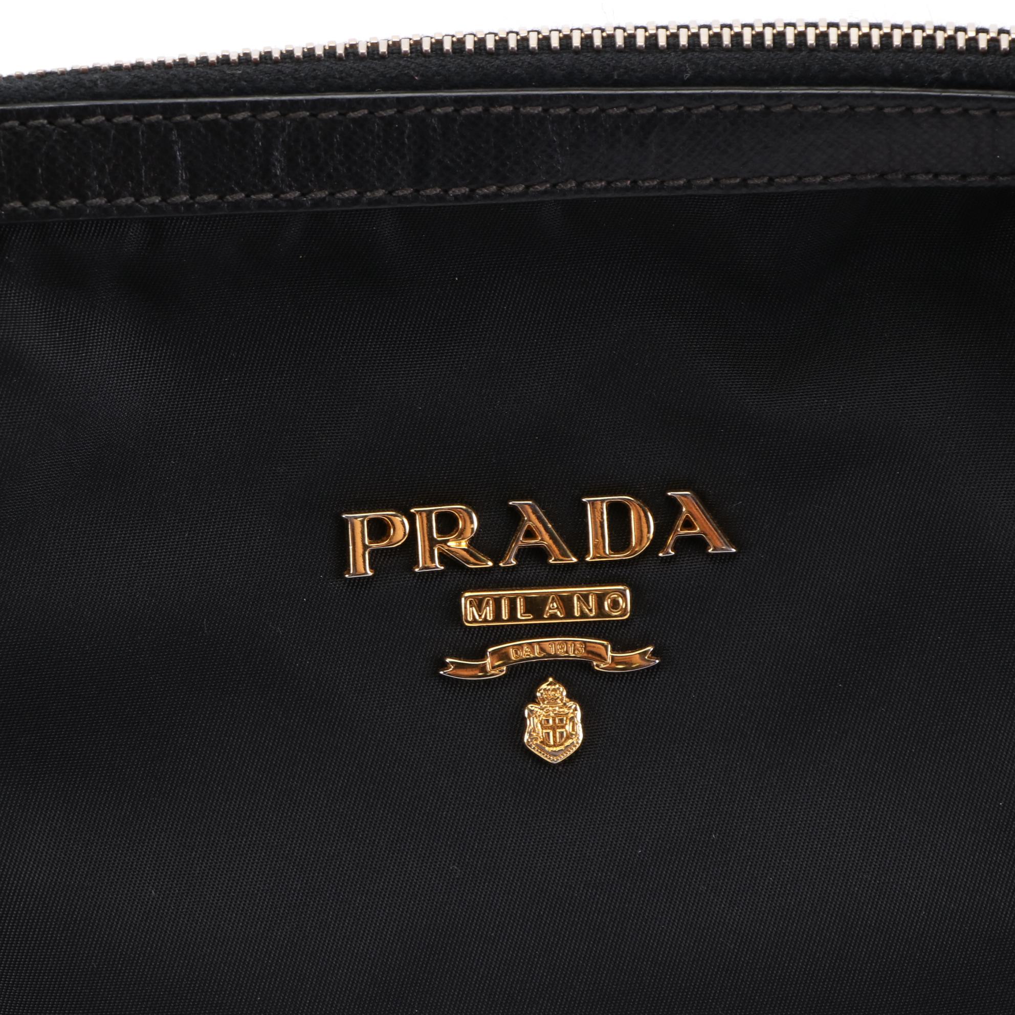 Prada Two-Way Handbag in Black Tessuto Nylon with Leather Trim