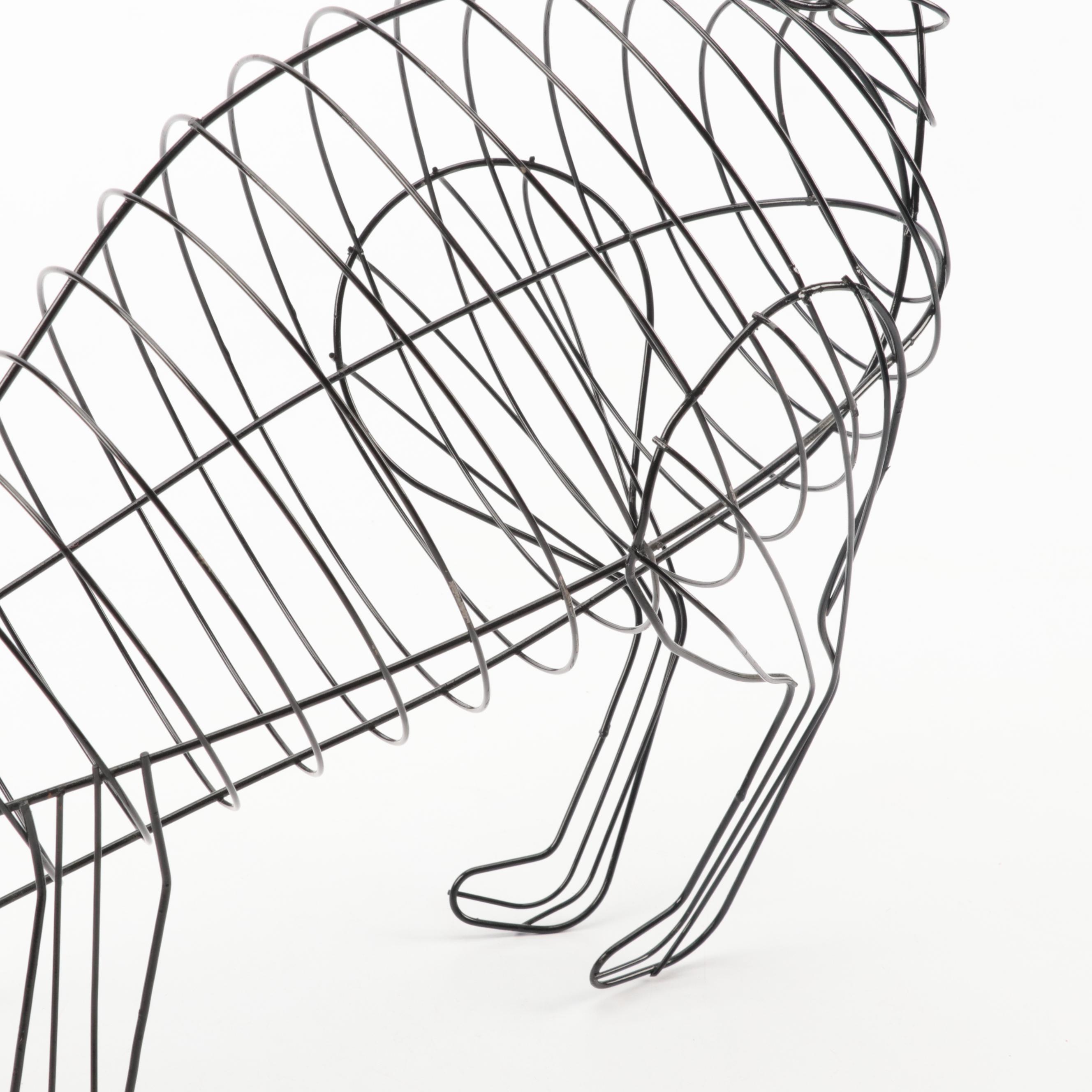 Black Cat Wire Sculpture with Glass Eyes