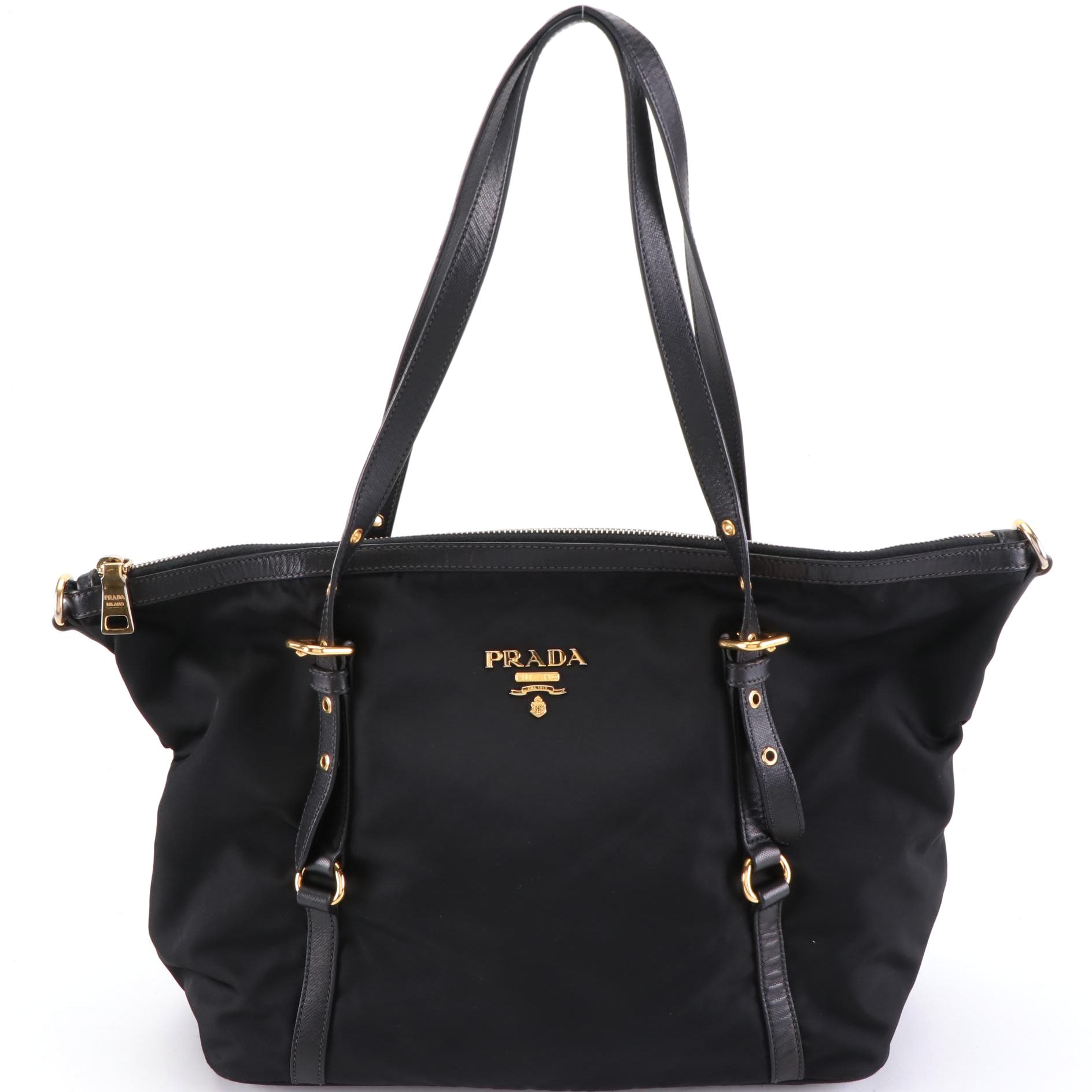 Prada Two-Way Handbag in Black Tessuto Nylon with Leather Trim
