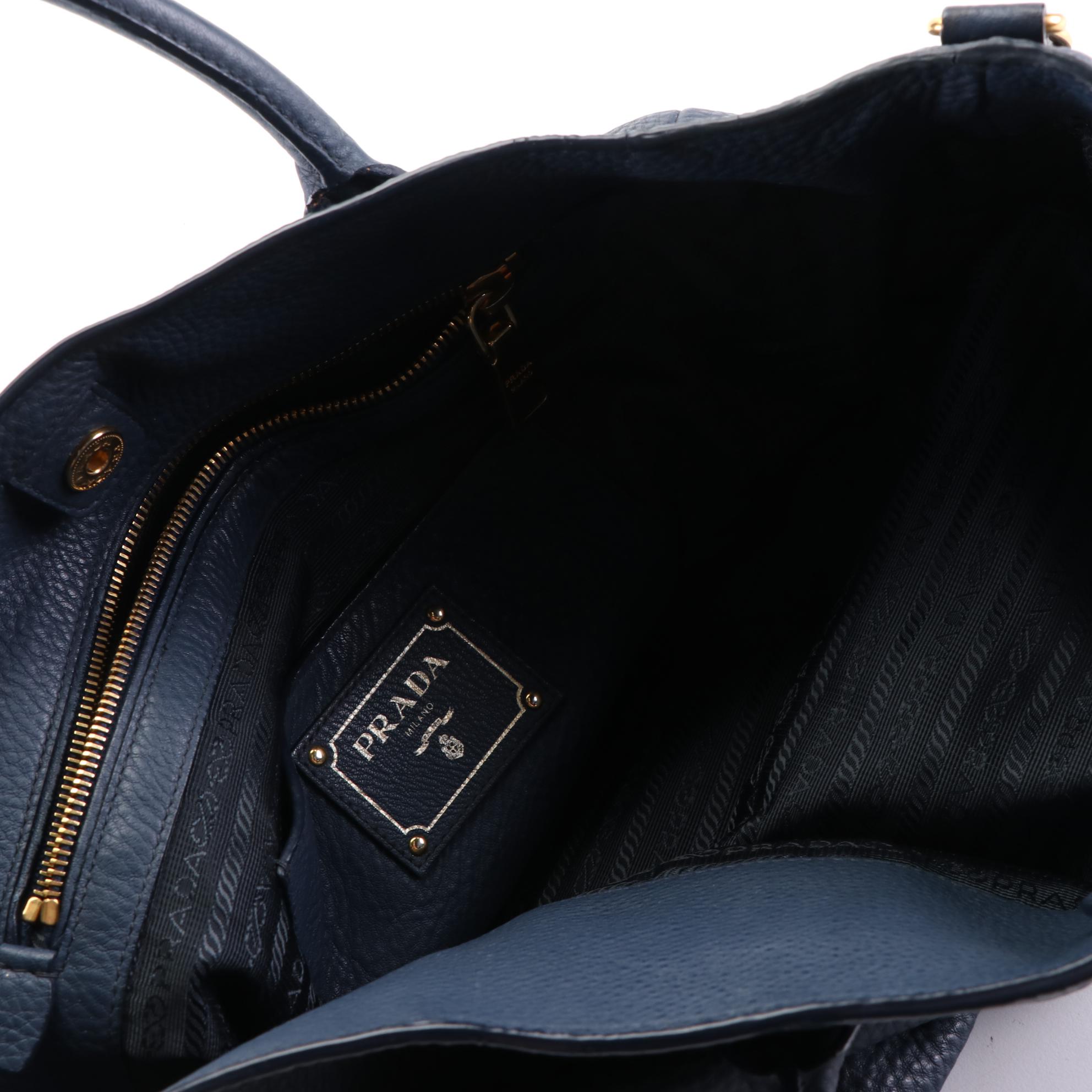 Prada Two-Way Tote Bag in Navy Vitello Daino Leather