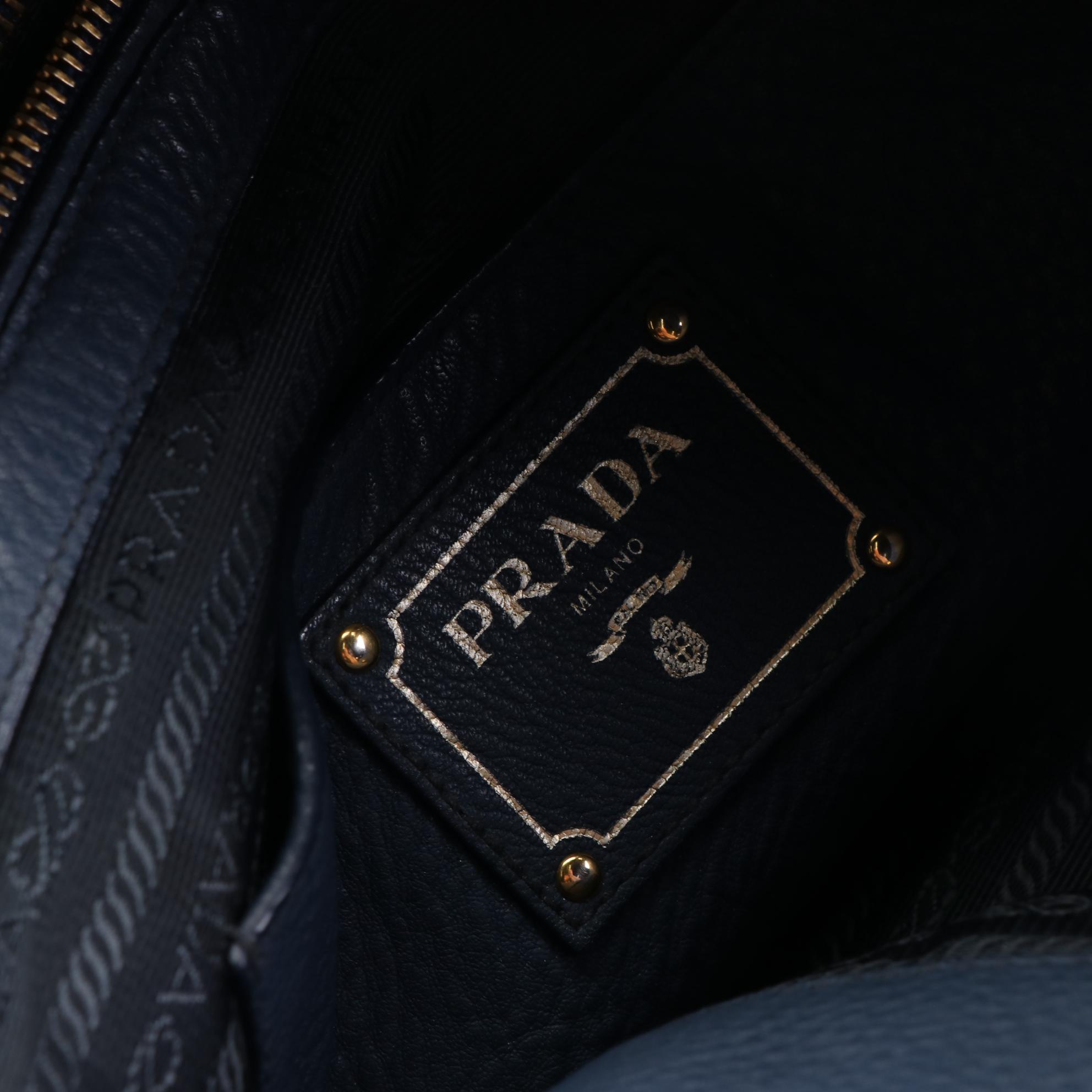 Prada Two-Way Tote Bag in Navy Vitello Daino Leather