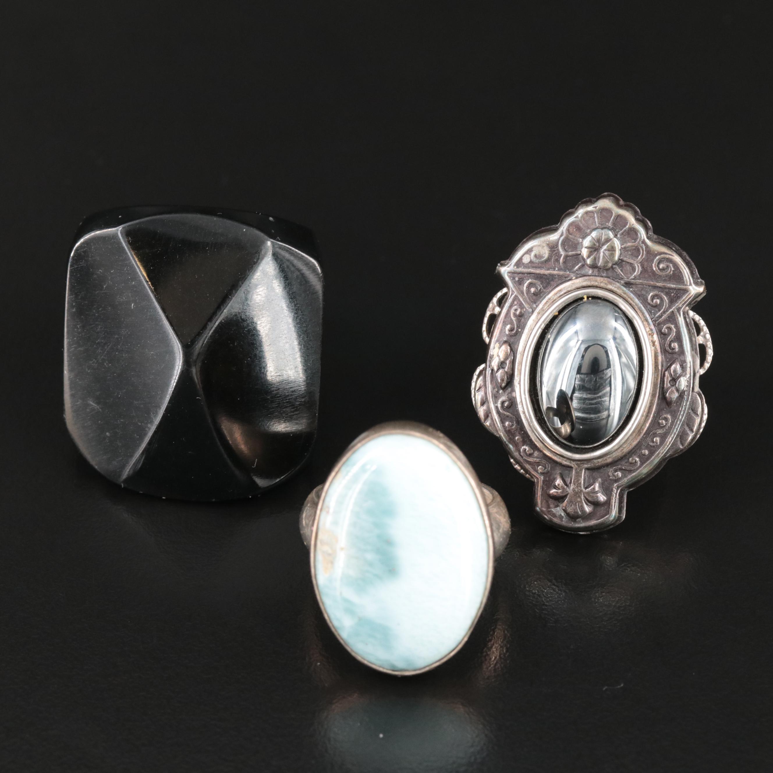 Jan Micheals and Gemstone Rings Including Sterling Larimar Ring