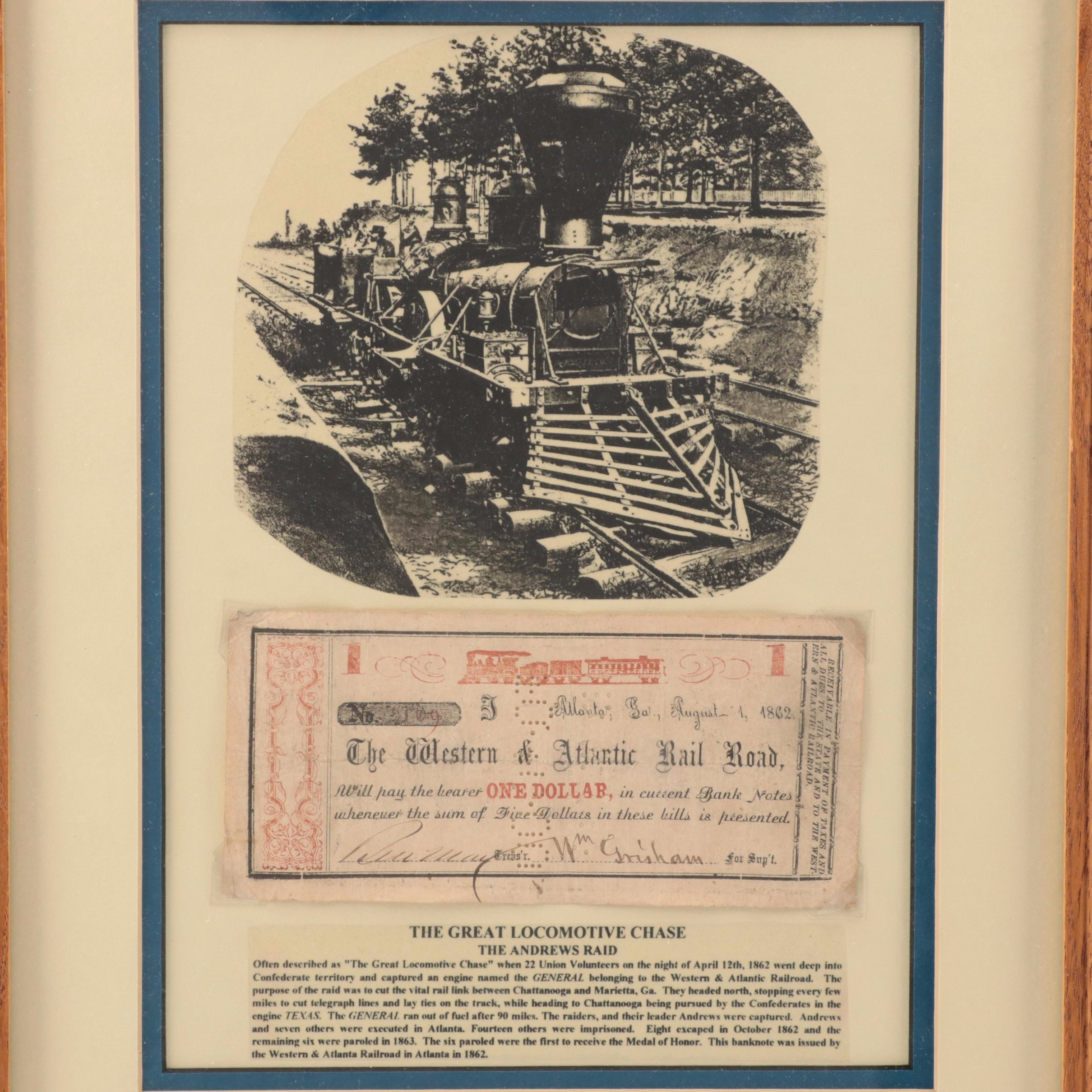 Locomotive Display Featuring Western & Atlantic Railroad Obsolete Currency Note