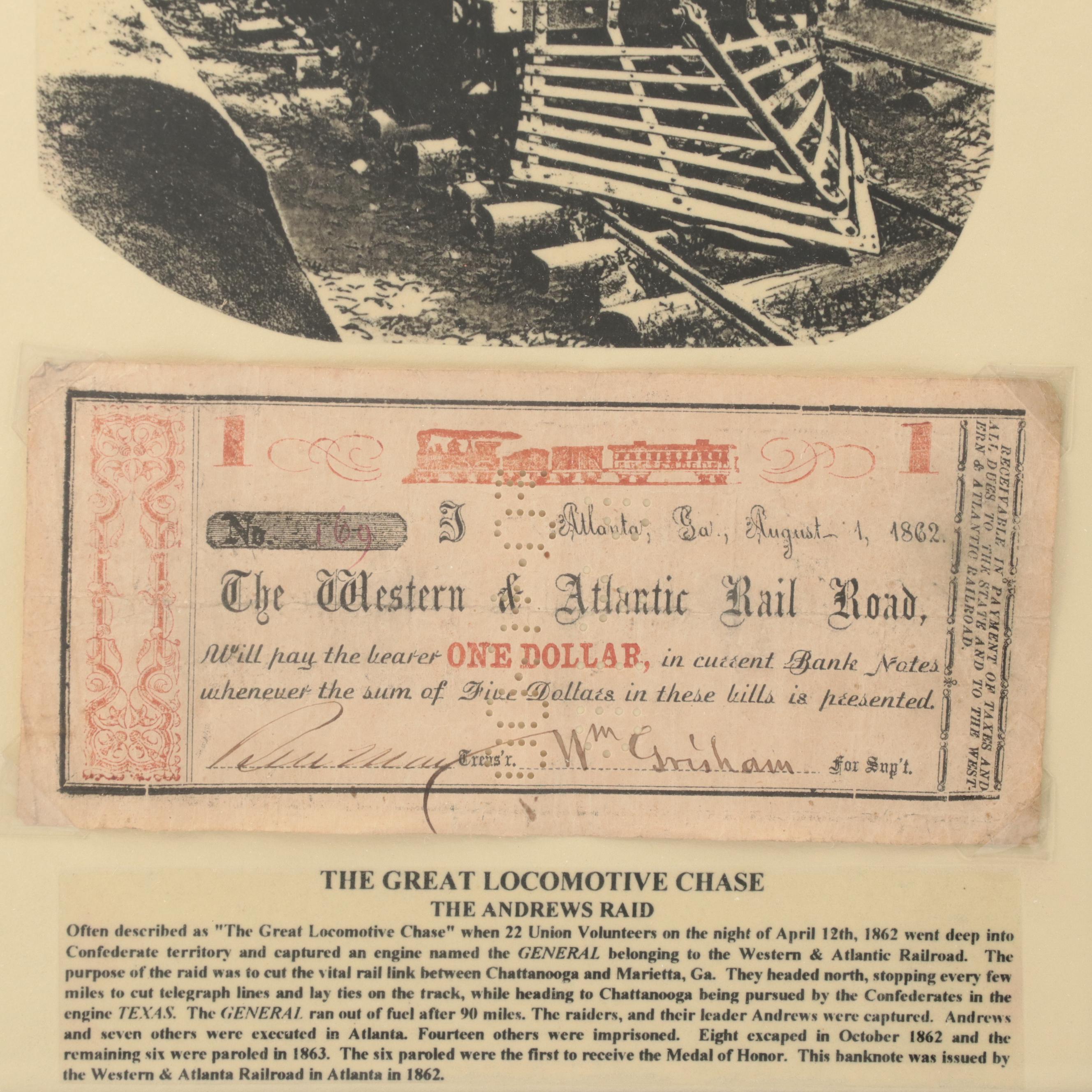 Locomotive Display Featuring Western & Atlantic Railroad Obsolete Currency Note