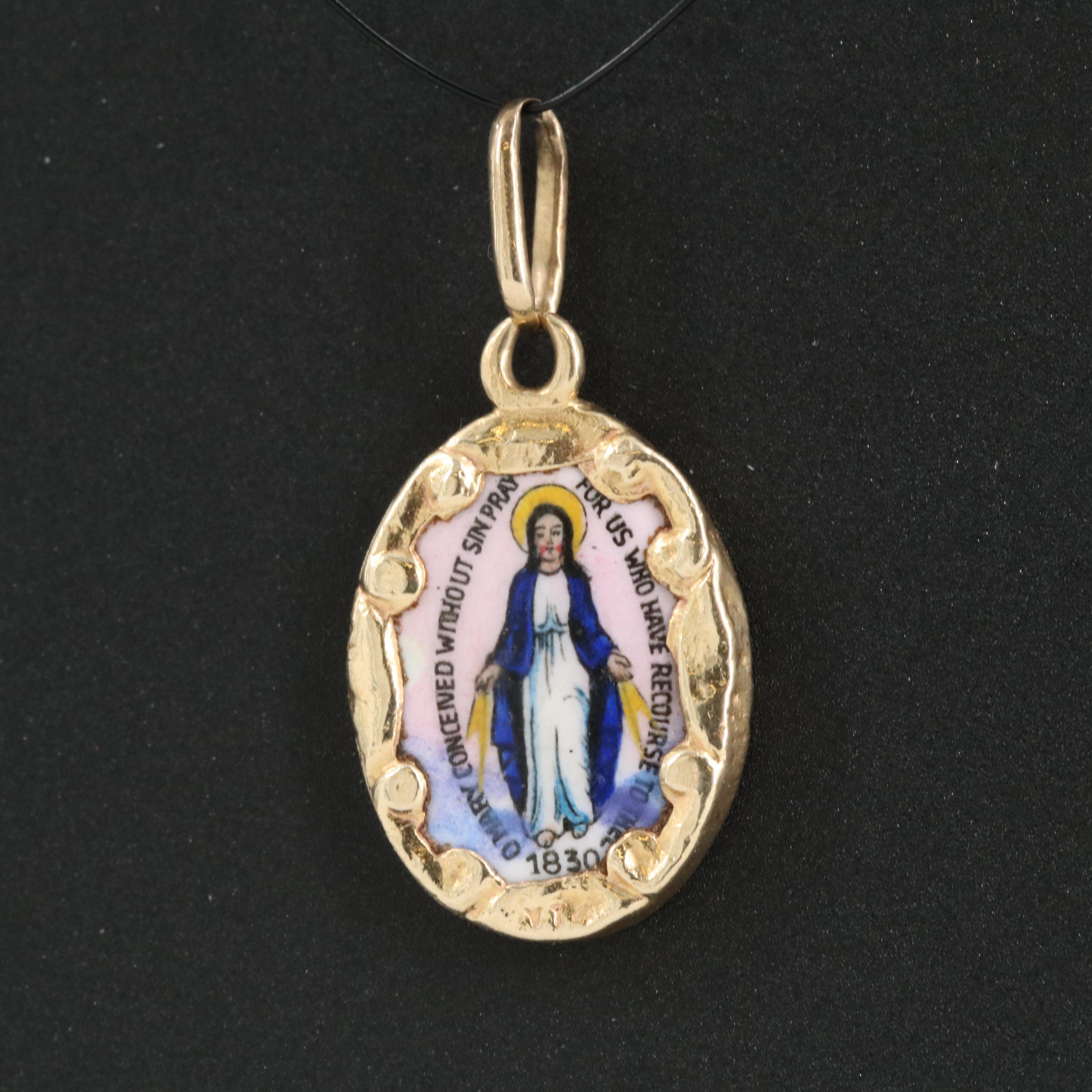 14K Porcelain Virgin Mary Pendant