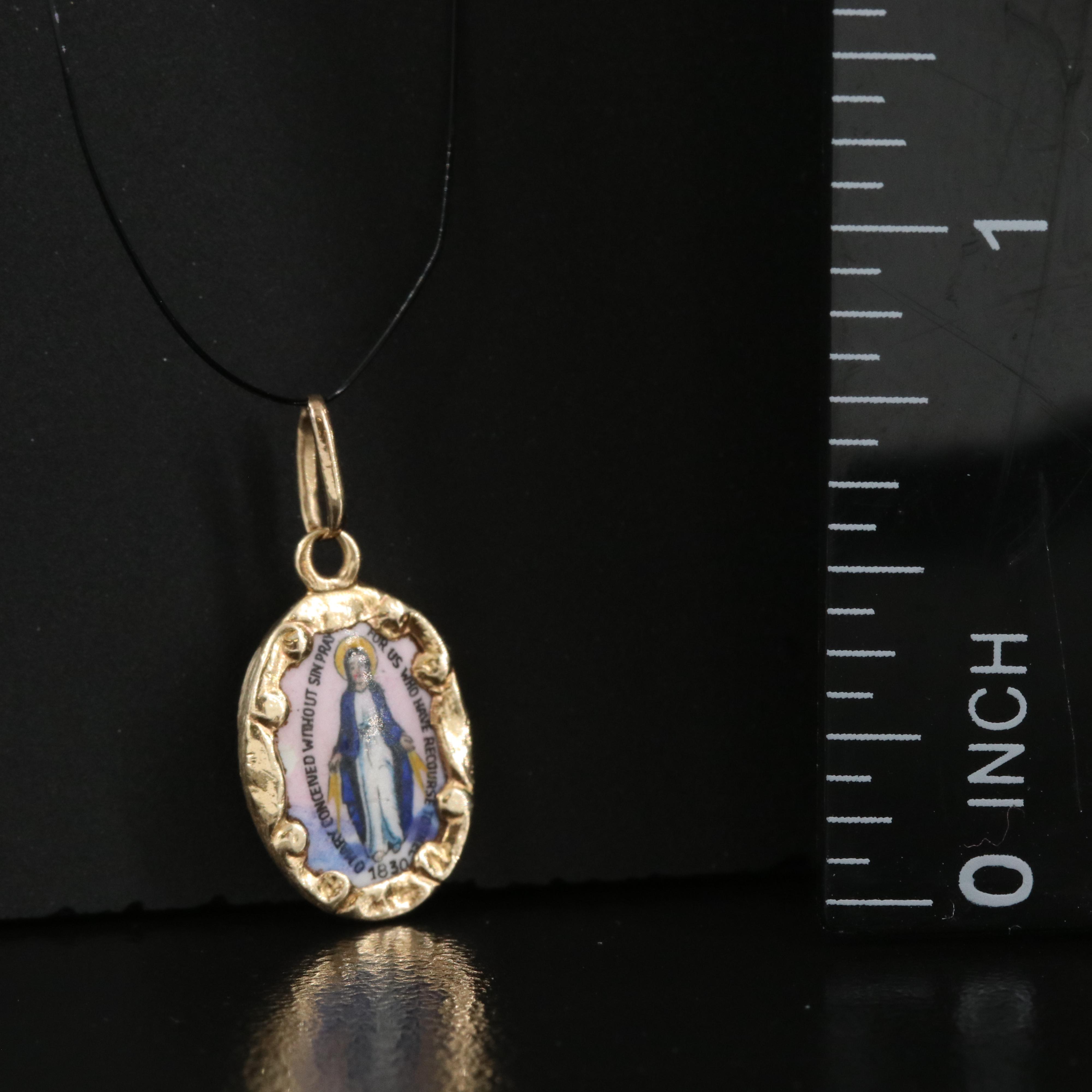14K Porcelain Virgin Mary Pendant
