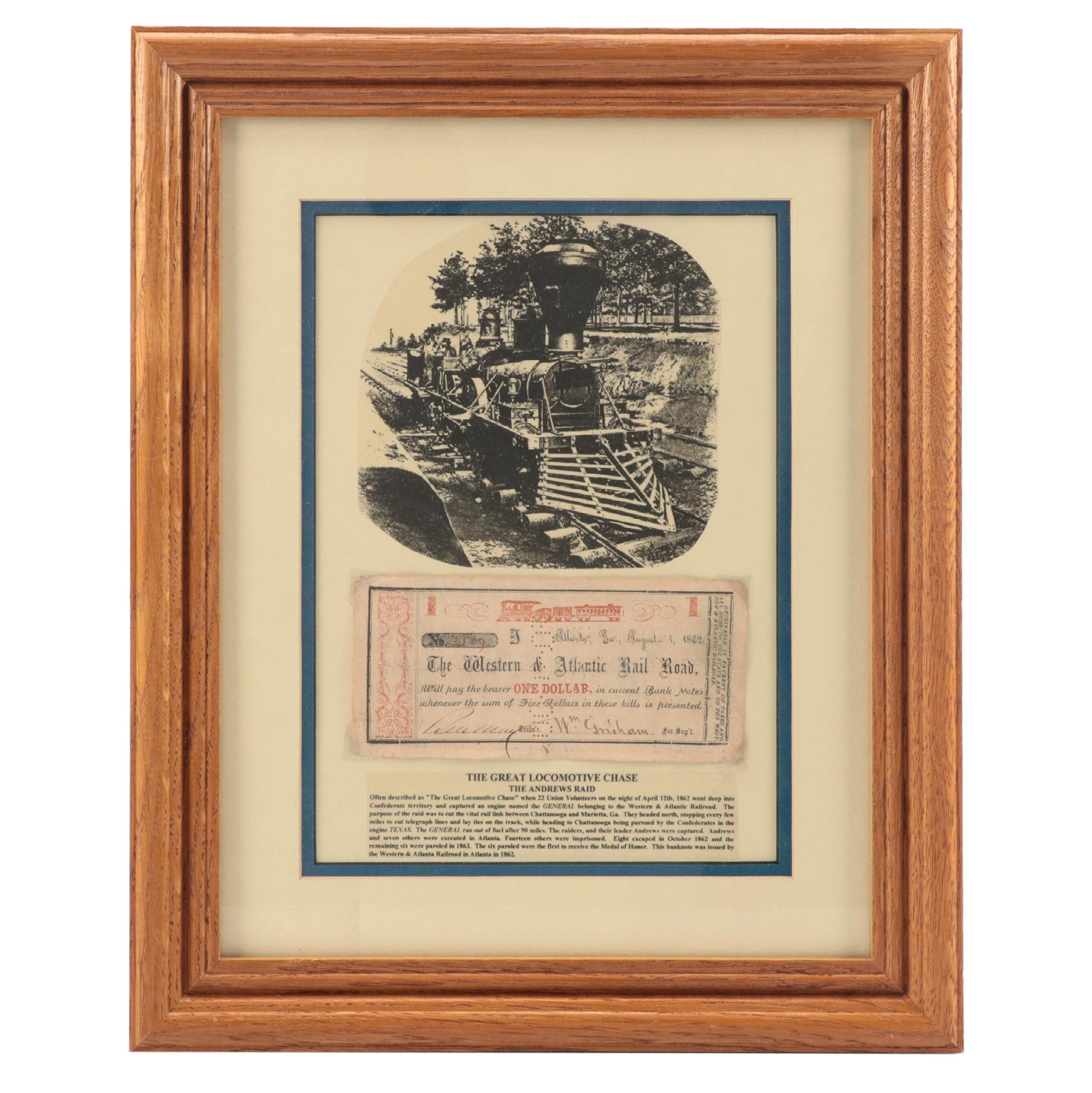 Locomotive Display Featuring Western & Atlantic Railroad Obsolete Currency Note