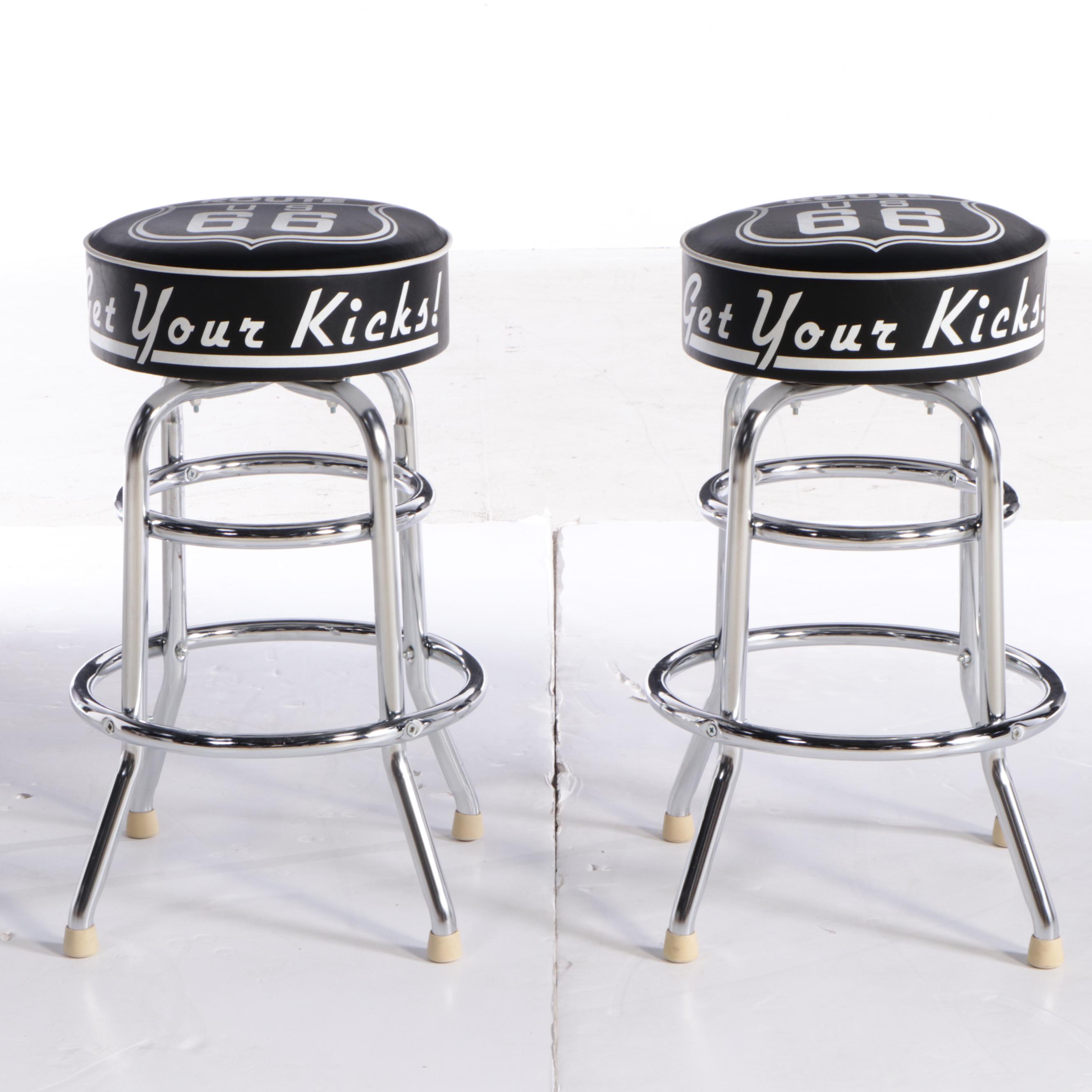 Four "Route 66" Chrome and Vinyl Swivel Bar Stools