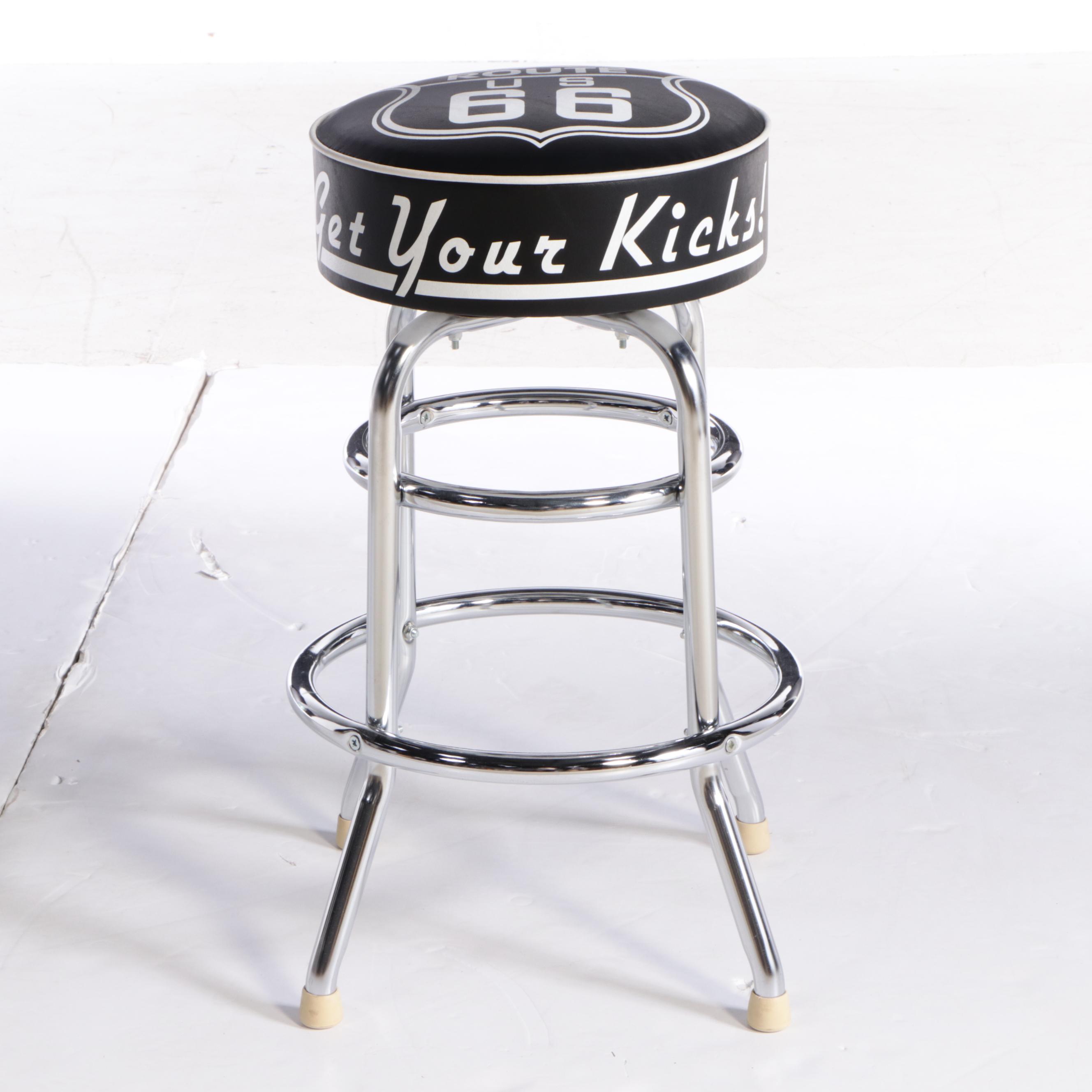 Four "Route 66" Chrome and Vinyl Swivel Bar Stools